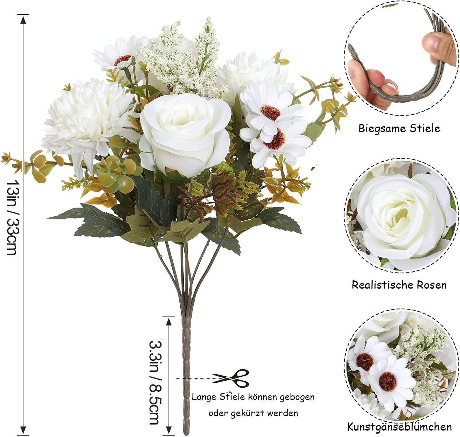 Kunstblumenstrauß Künstliche Blumen 2/4 Bündel künstliche Rosen Gänseblümchen, Agger, Perfekt für Hochzeit, Party oder Heimdekoration in Rosa – Bild 2 von 5