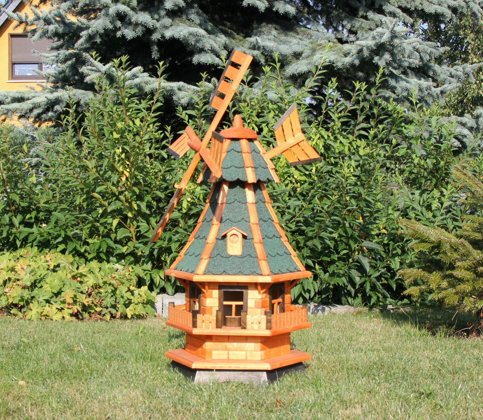 Holzdekoladen Deko-Windrad Wetterfeste Holzwindmühle, Gartenwindmühle mit Solar Typ 4.1