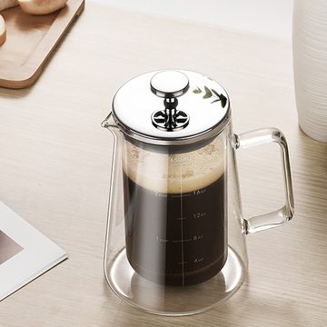 BlauCoastal French Press Kanne French Press Kaffeemaschine Hitzebeständiges, 0.35l Kaffeekanne, mit 4-Stufen-Filter mit Borosilikatglas