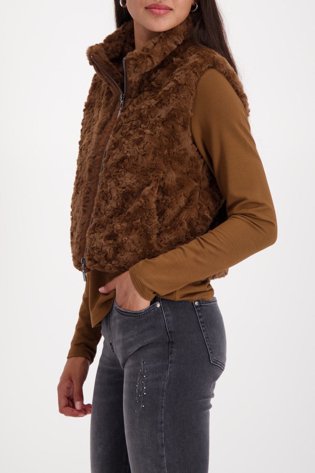 Monari Fellimitatweste Regular fit mit Stehkragen günstig online kaufen