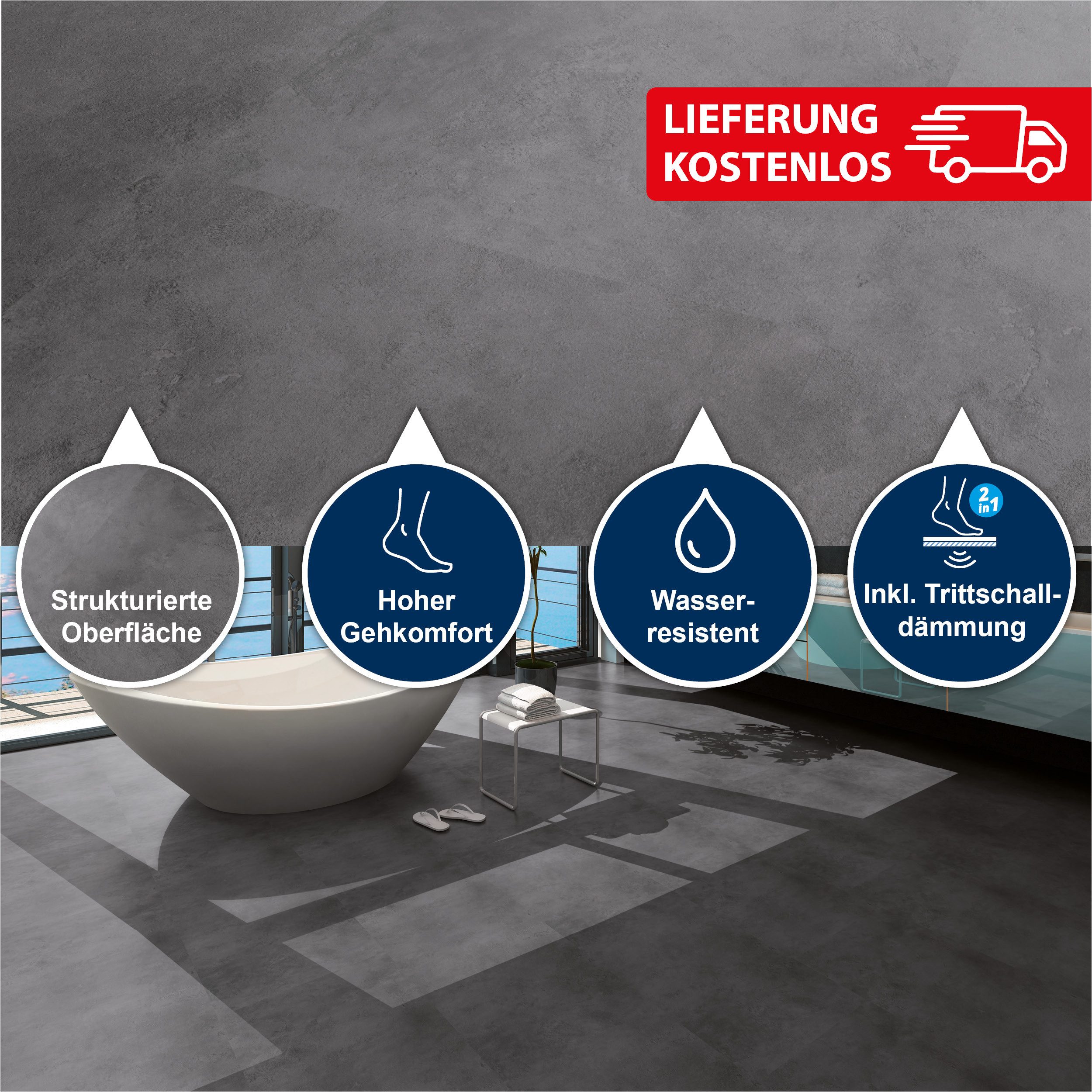 Strong SPC Designboden 935 x 465 x 6,5 mm Premium Klick-Vinylboden inkl. Trittschalldämmung, Packung mit 1,739 qm, Versandkostenfreie Lieferung, Inkl. Trittschalldämmung, Wasserfest und mit Klicksystem