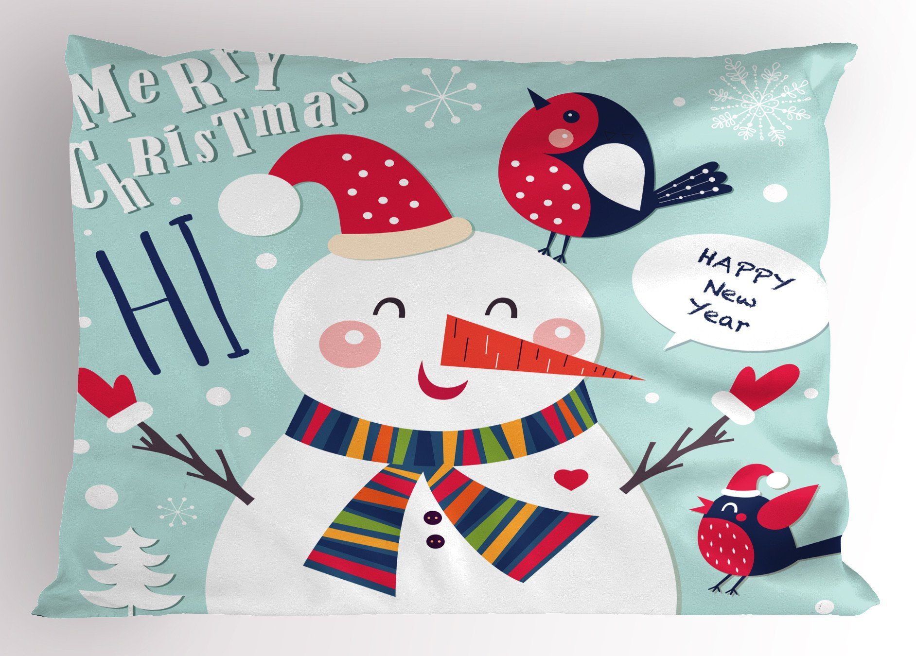 Weihnachten Kissenbezug, (1 Schnee Kissenbezüge Theme Weihnachten Dekorativer Abakuhaus Size Vogel Stück), Standard Gedruckter King