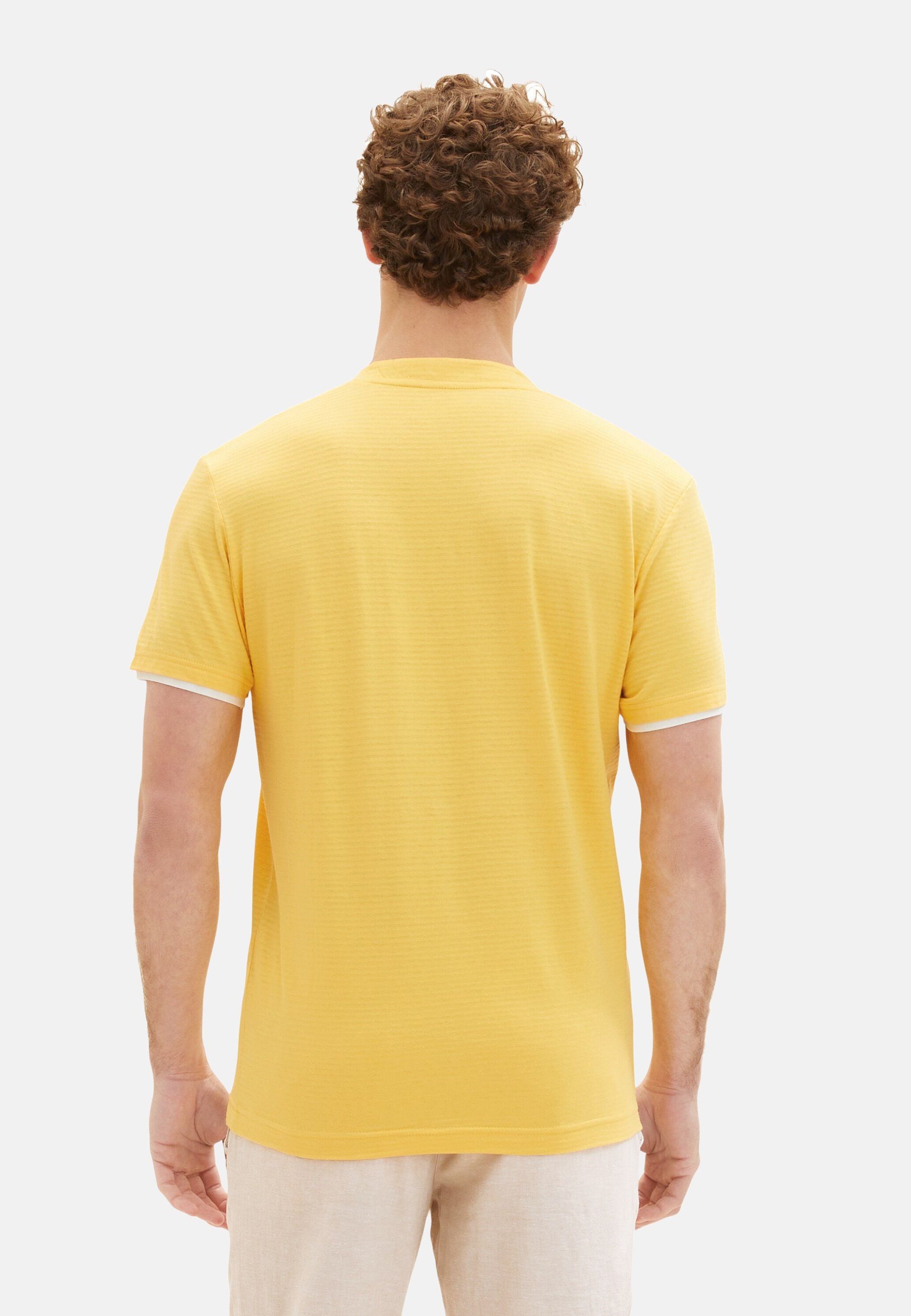 TOM TAILOR Henley (1-tlg) gelb Kurzarmshirt T-Shirt gestreift Henleyshirt