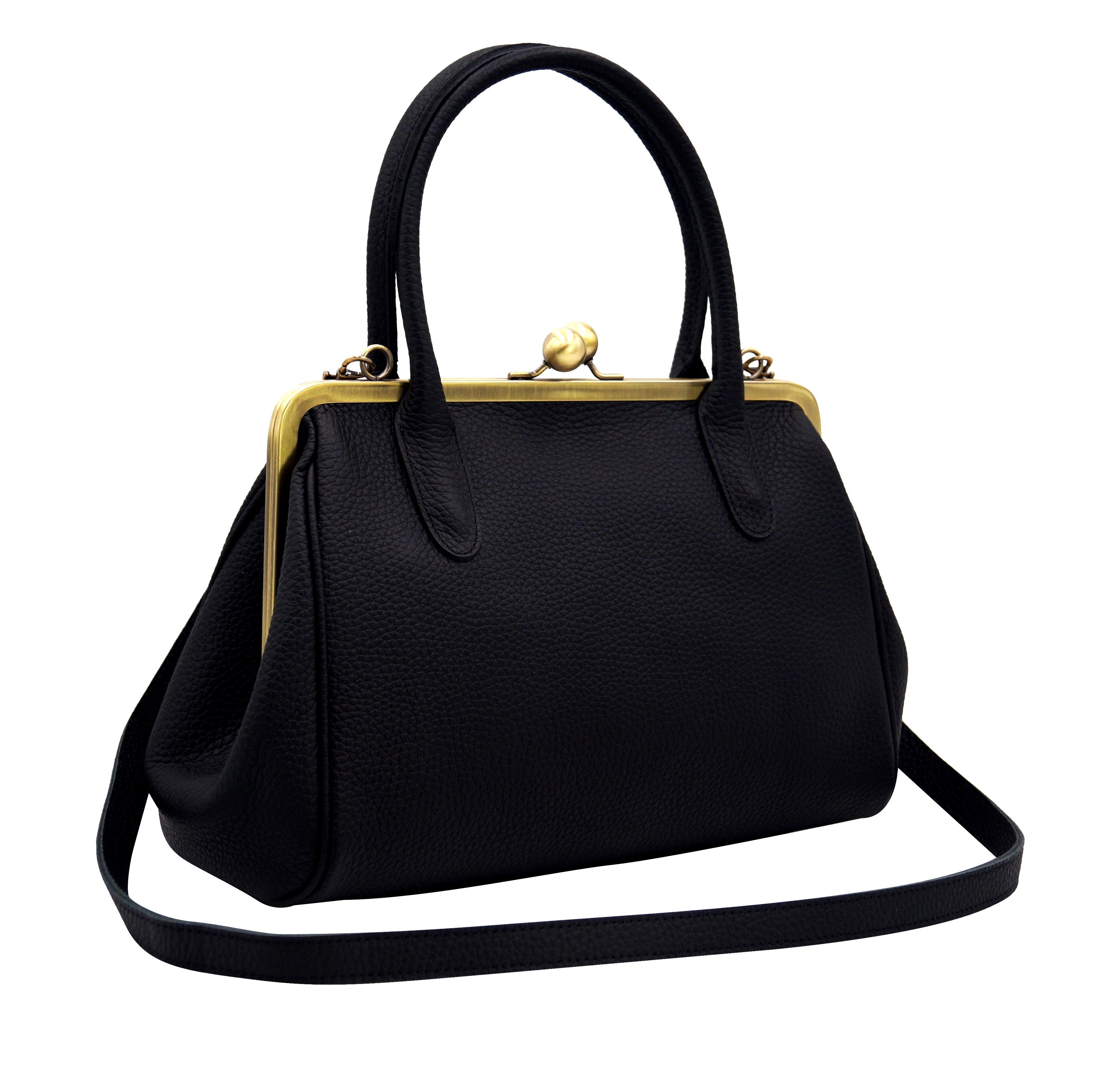Taschenkinder Handtasche Handtasche "Marie", Damentasche, Schultertasche, Vintage Stil, Retro, Echt Leder, Vintage Stil, Retro Bügeltasche, Clipverschluss