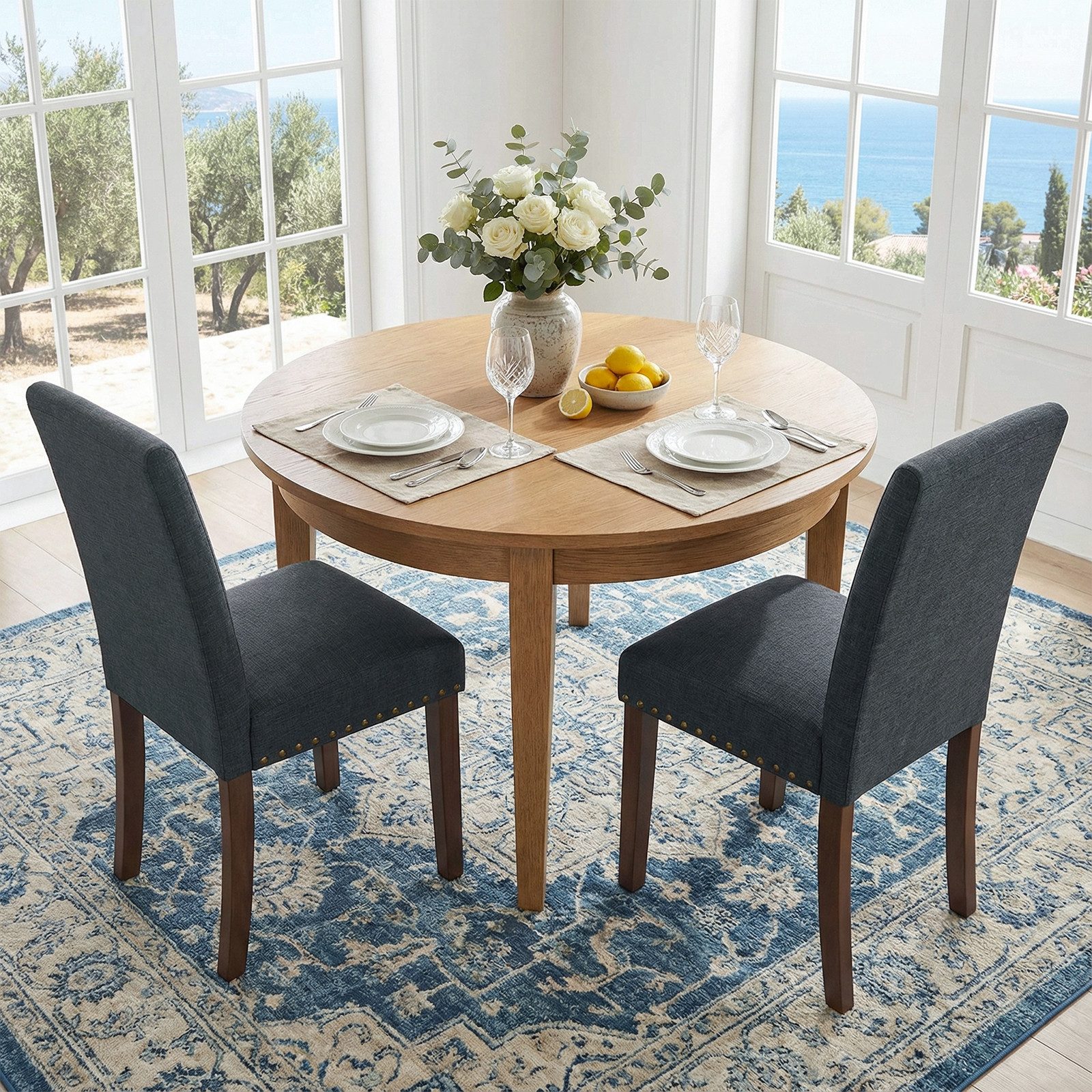 TLGREEN Küchenstuhl 2er Set,Esszimmerstühle mit Massivholzbeinen, Polsterstühle mit Nieten Vielseitiger für Küche, Esszimmer