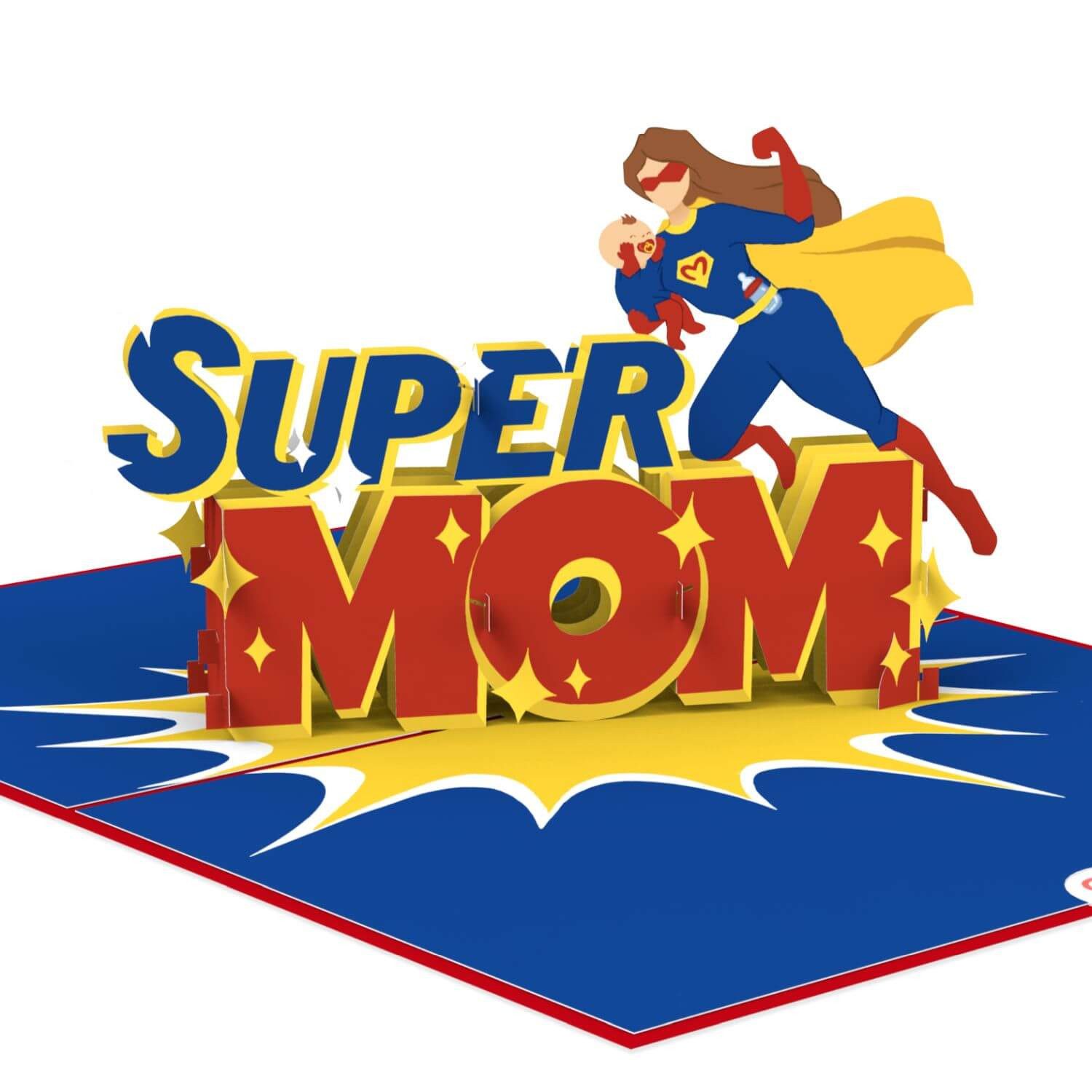 papercrush Muttertagskarte Super Mom, Pop-Up Karte Muttertag, Handgemacht, Verschenkfertig, Mit Umschlag