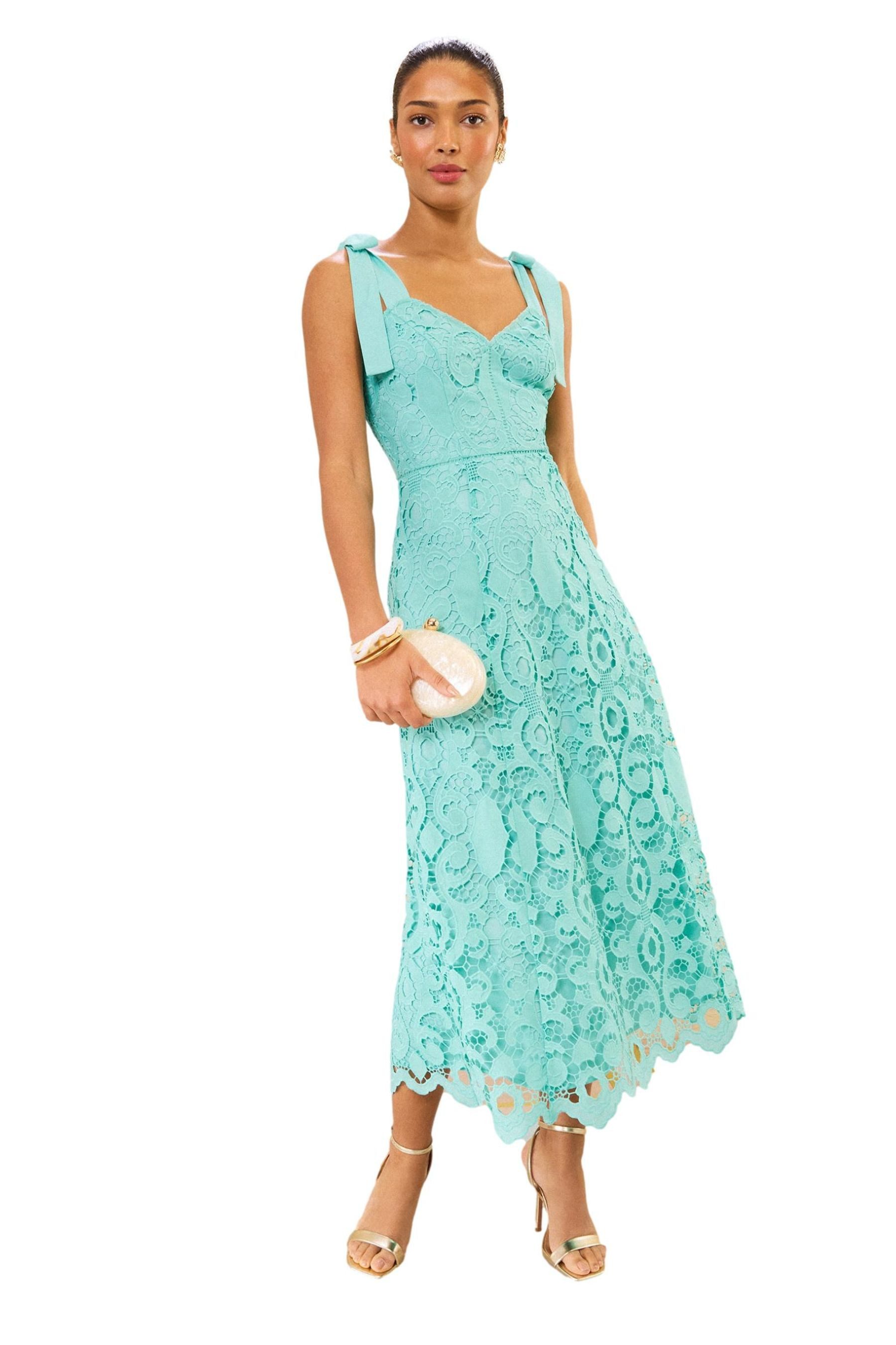 Love & Roses Midikleid Love & Roses Midikleid mit Bindeschulter + Spitze (1-tlg)