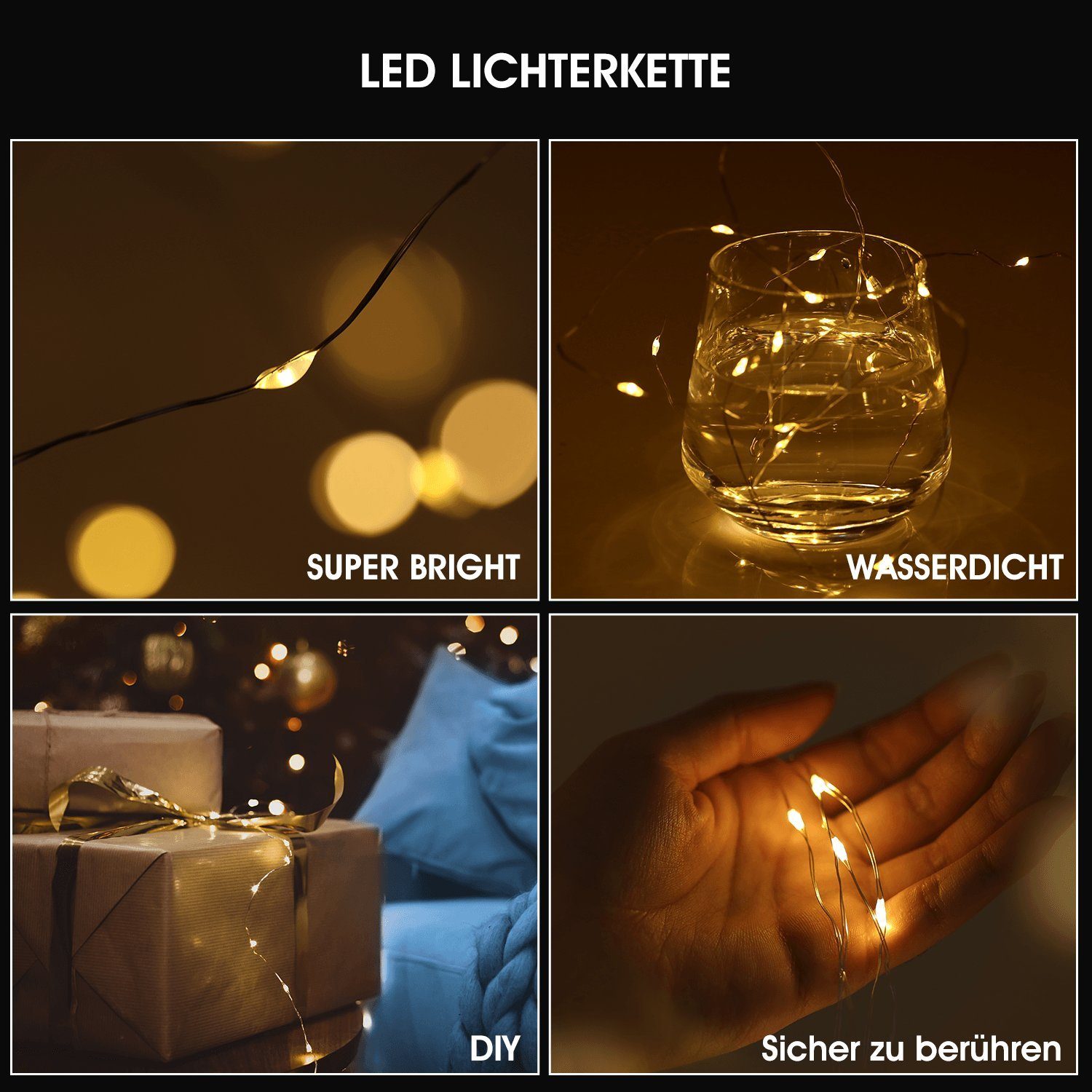 Lichterkette Kupfer 2M Lichterkette für Stück, Deko 6 iscooter Party, Batterie Lichterketten, LED Innen Drahtlichterkette Weihnachten