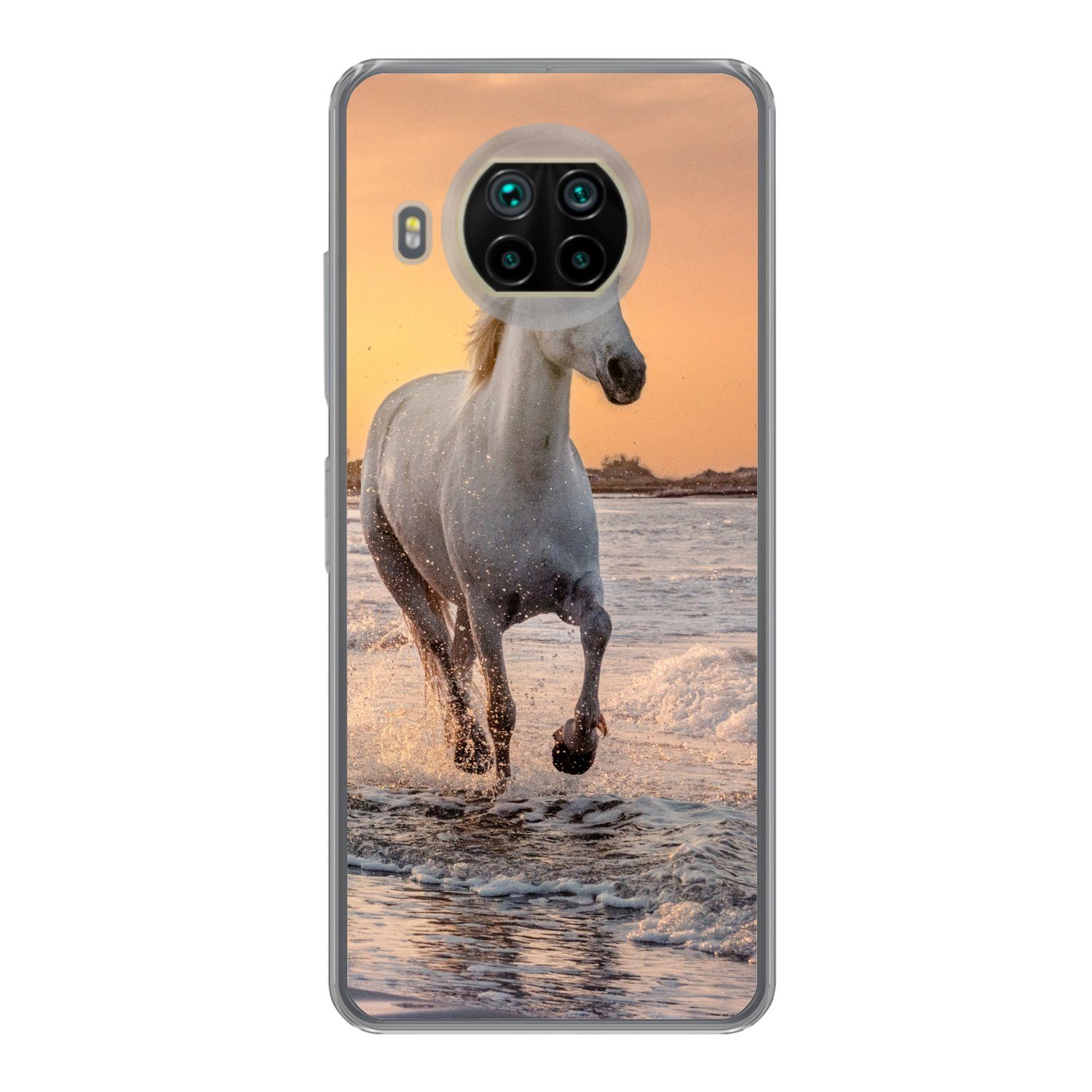 MuchoWow Handyhülle für Xiaomi Mi 10T Lite 5G Pferde - Sonne - Meer - Strand - Tiere, Phone Case, Silikon, Schutzhülle Dünn