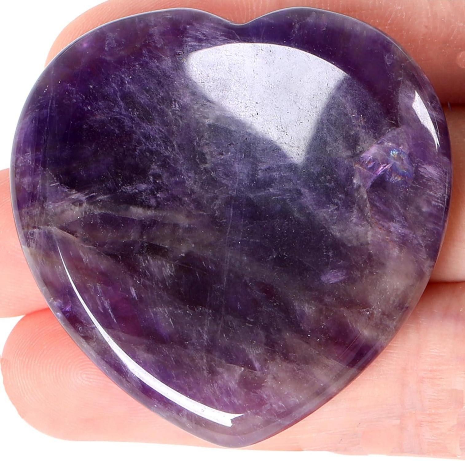 Edelstein Amethyst Herz Kristall 40mm Sorgenstein Meditation Massage Stressabbau