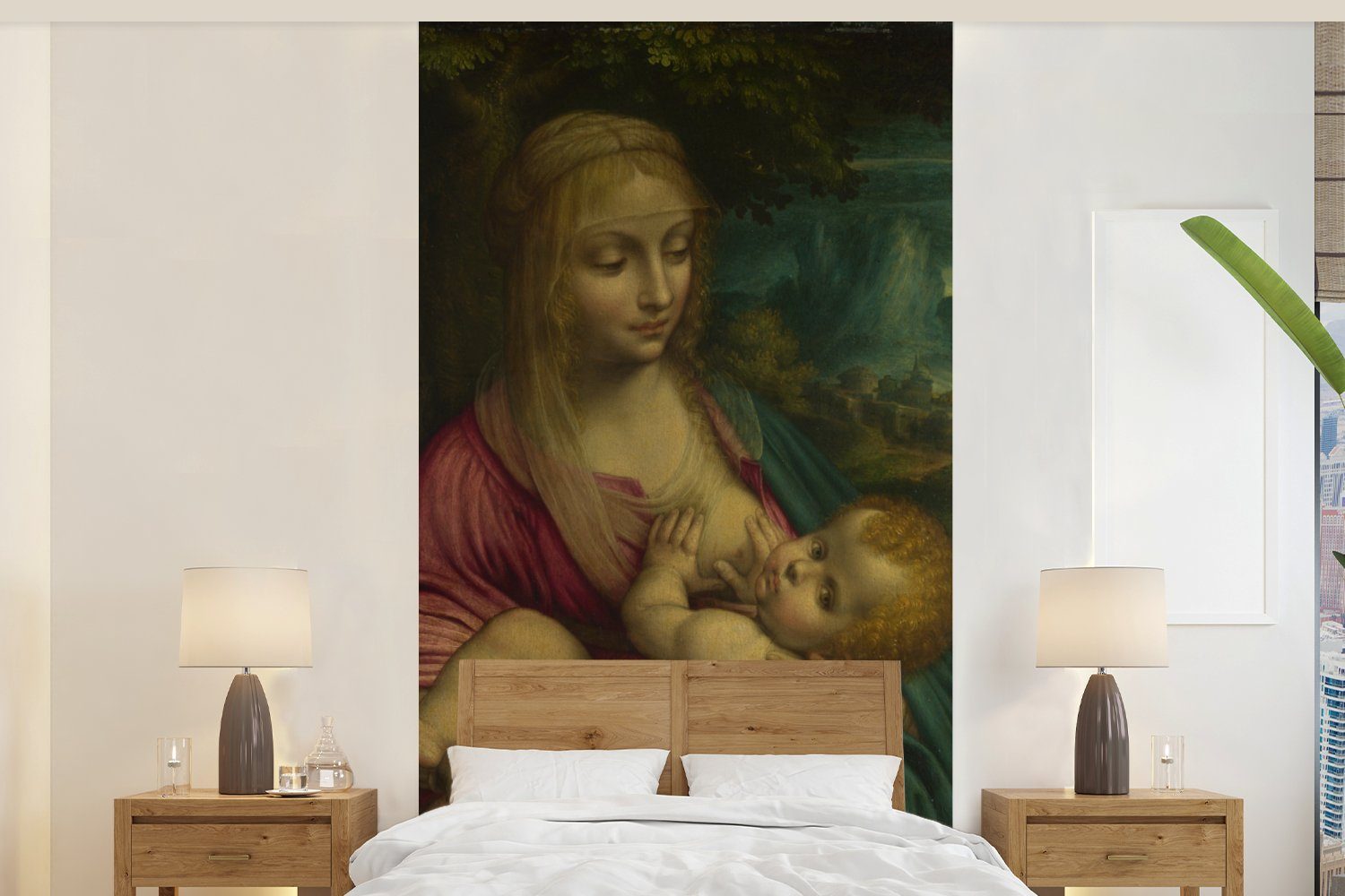 MuchoWow Fototapete Die Jungfrau mit dem Kind - Leonardo da Vinci, Matt, bedruckt, (2 St), Vliestapete für Wohnzimmer Schlafzimmer Küche, Fototapete
