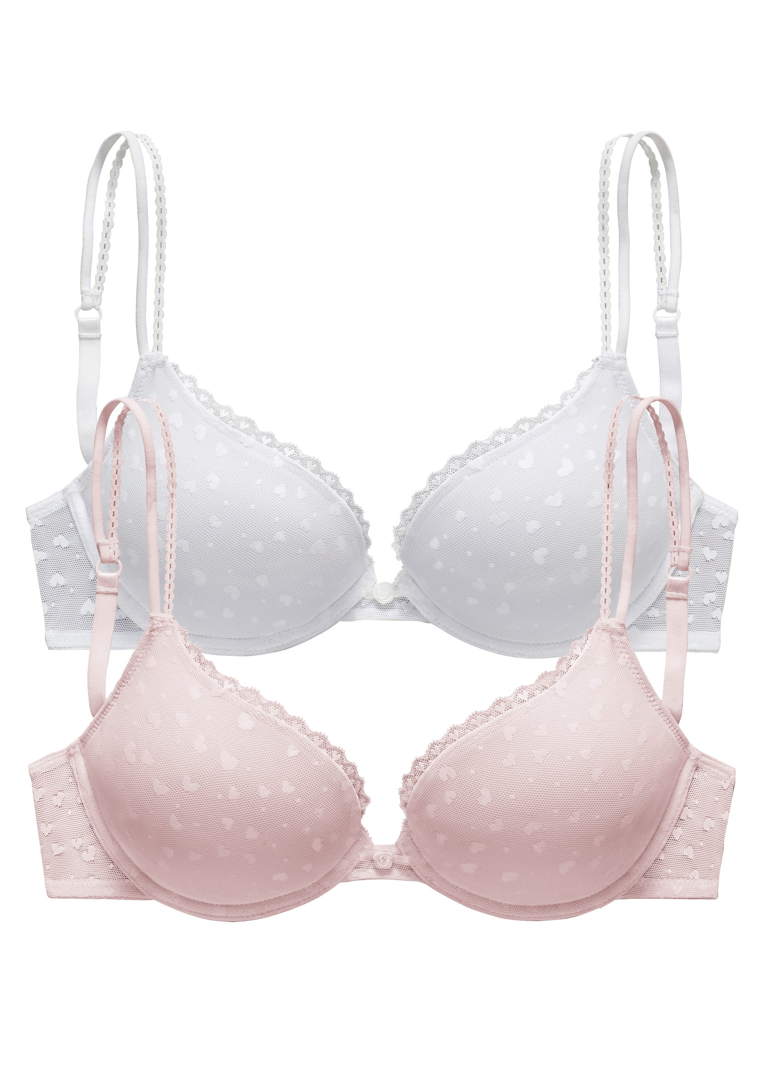 petite fleur by Lascana Push-up-BH (Packung, 2 Stück) aus süßem Herzchen-Mesh mit edlen Spaghettiträgern, sexy Dessous