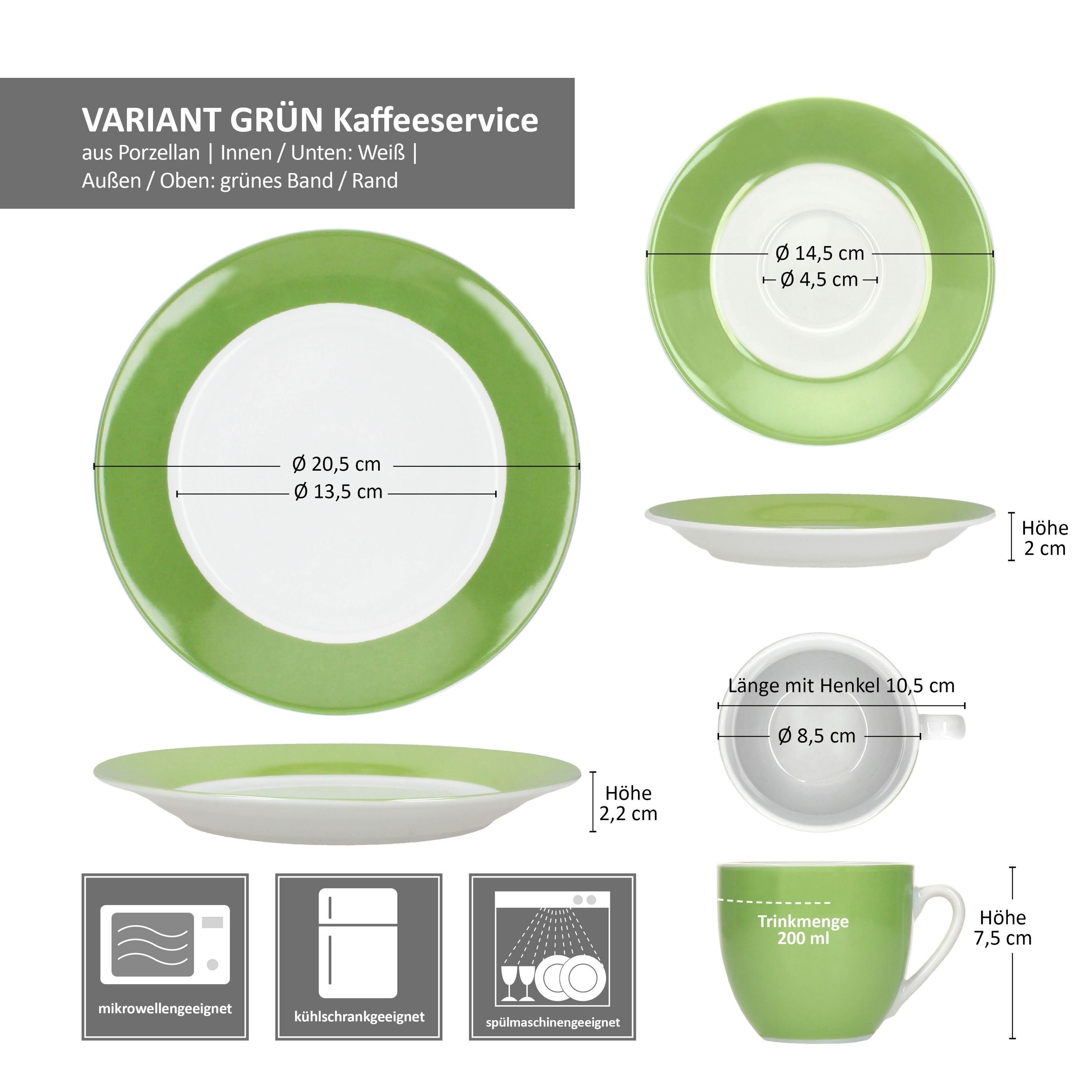 MamboCat Kaffeeservice 18tlg Kaffeeservice Variant Grün Porzellan 6 Personen, Porzellan