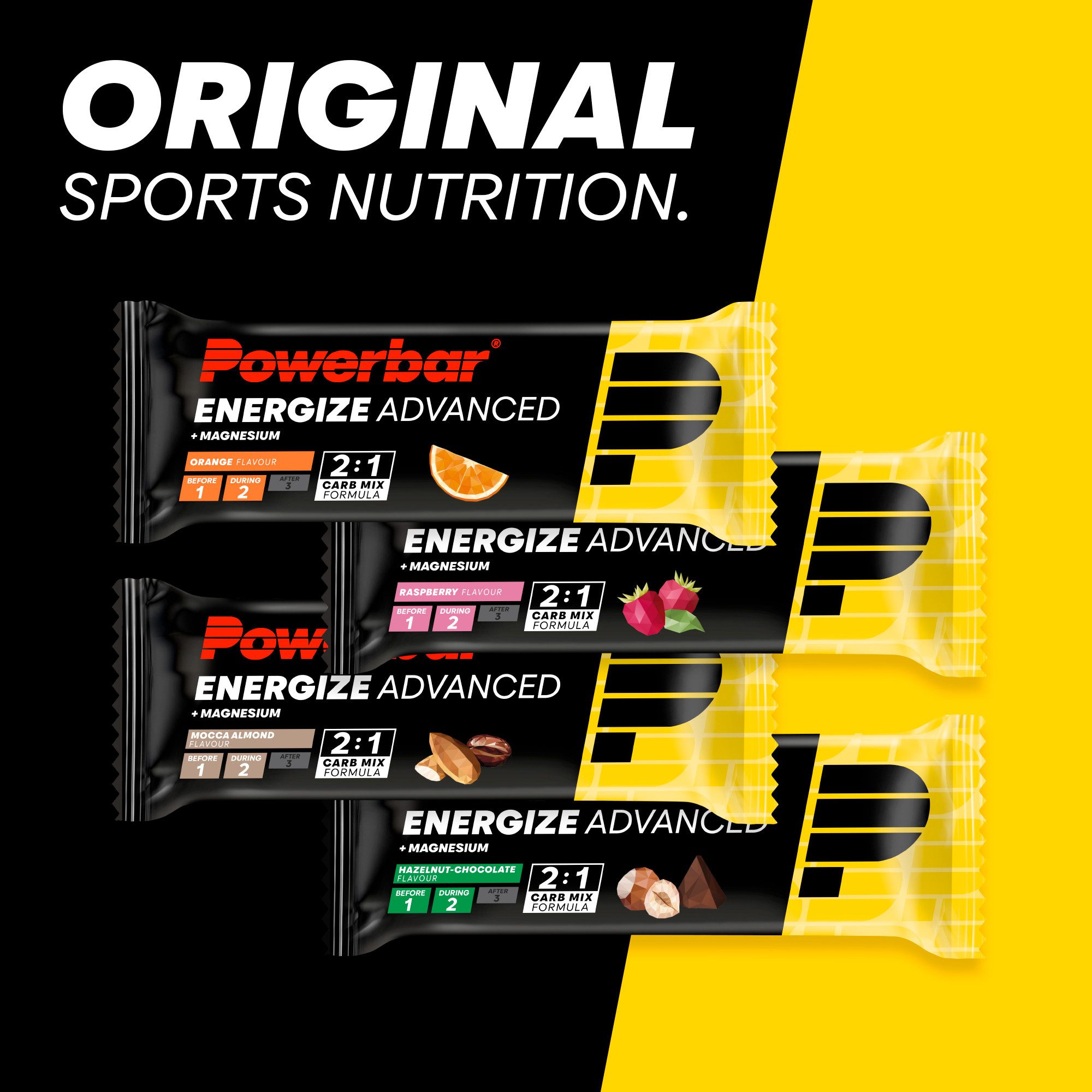 PowerBar Energize Advanced Himbeere 15x 55g - High Carb Energieriegel Riegel, 15 er Display à 15 St., 825 g