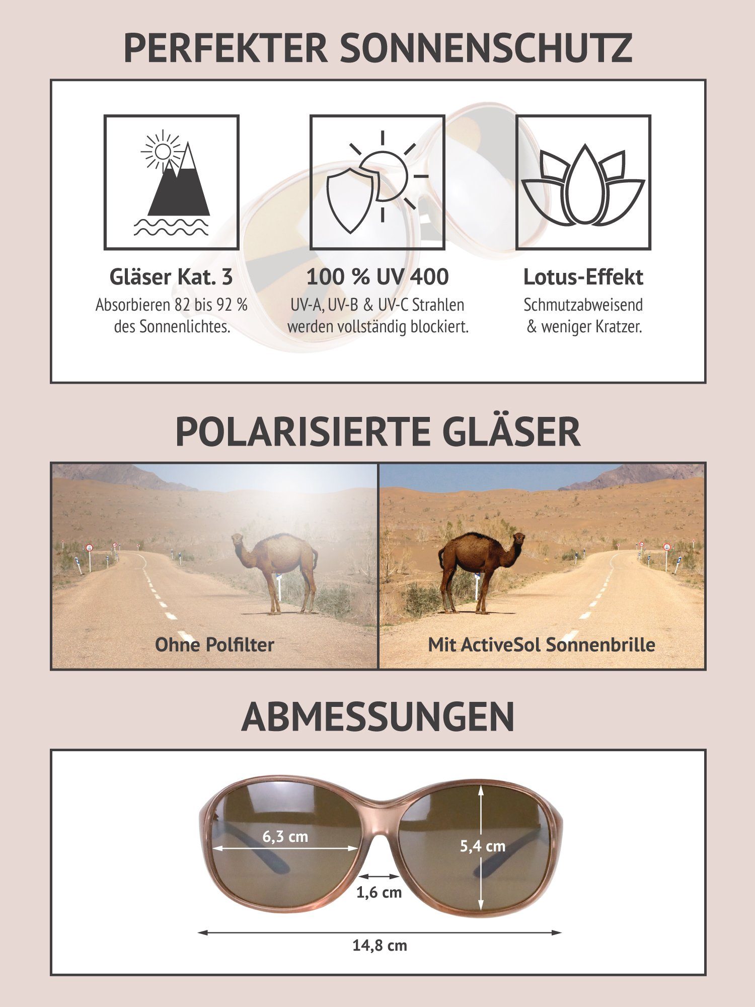 ActiveSol Sonnenbrille Überziehsonnenbrille Damen MEGA (inklusive Schiebebox und Brillenputztuch) Vintage Stil