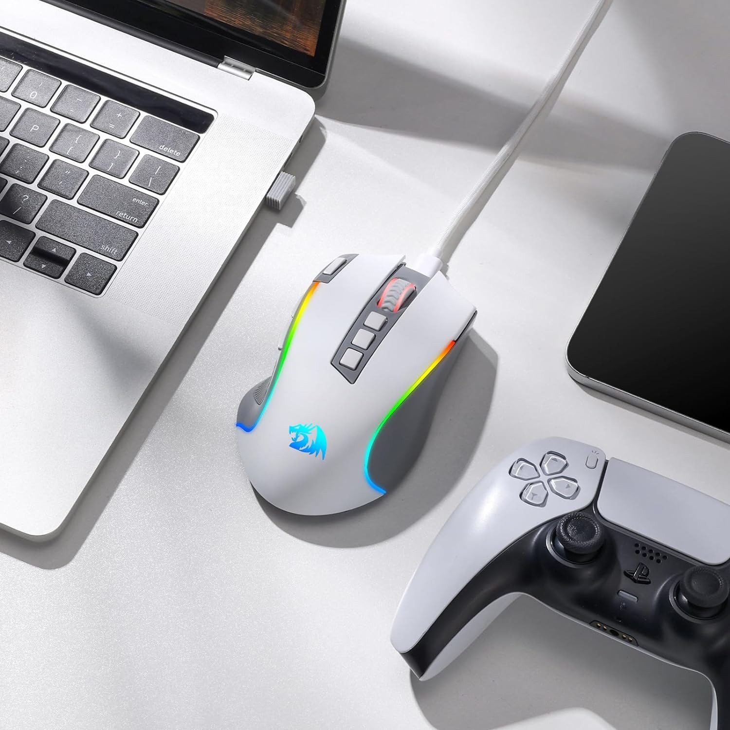 Redragon M612 Maus, RGB, 2,4 GHz/Bluetooth/Kabelgebunden, 8000 DPI Gaming-Maus (Bluetooth, Funk, kabelgebunden, 9 Programmierbare Tasten, Schnellfeuer, 3-Modus-Verbindung)