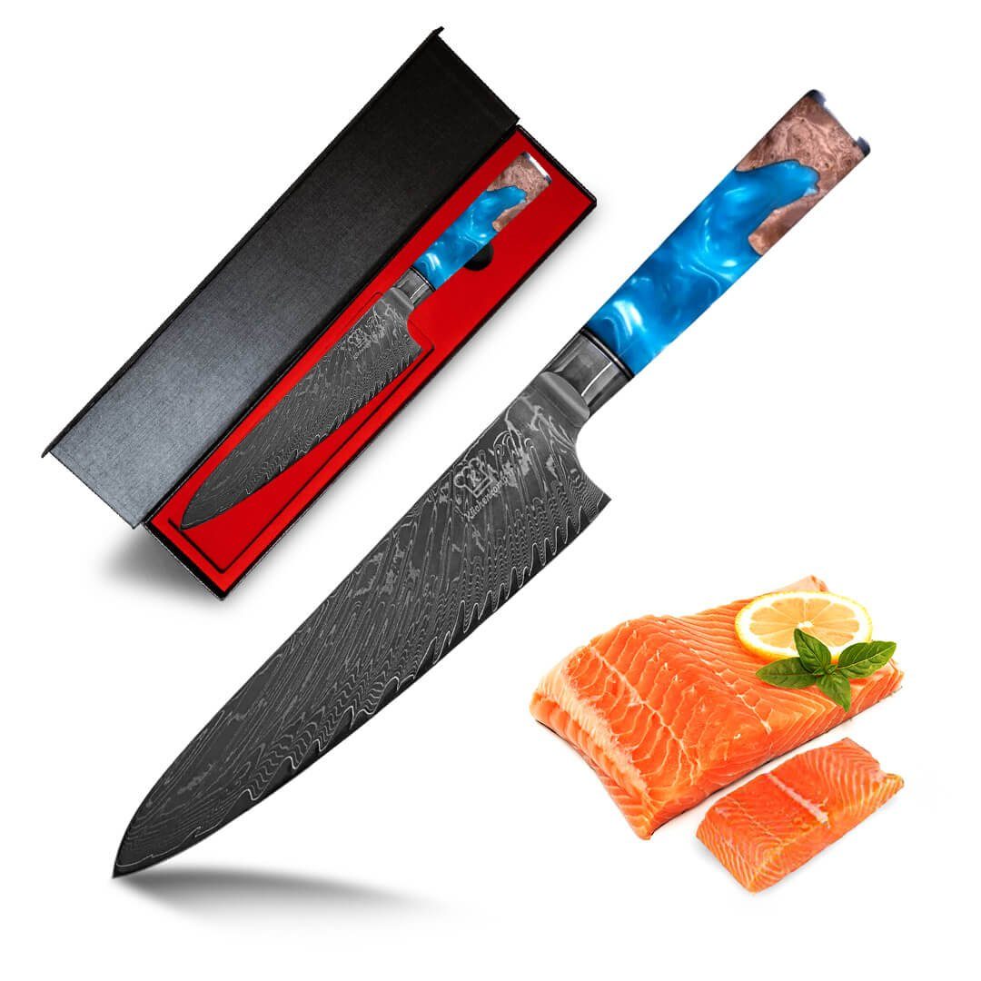 Küchenkompane Damastmesser Chefmesser Kochmesser – VG10 Stahl & Blau-Epoxidharzgriff