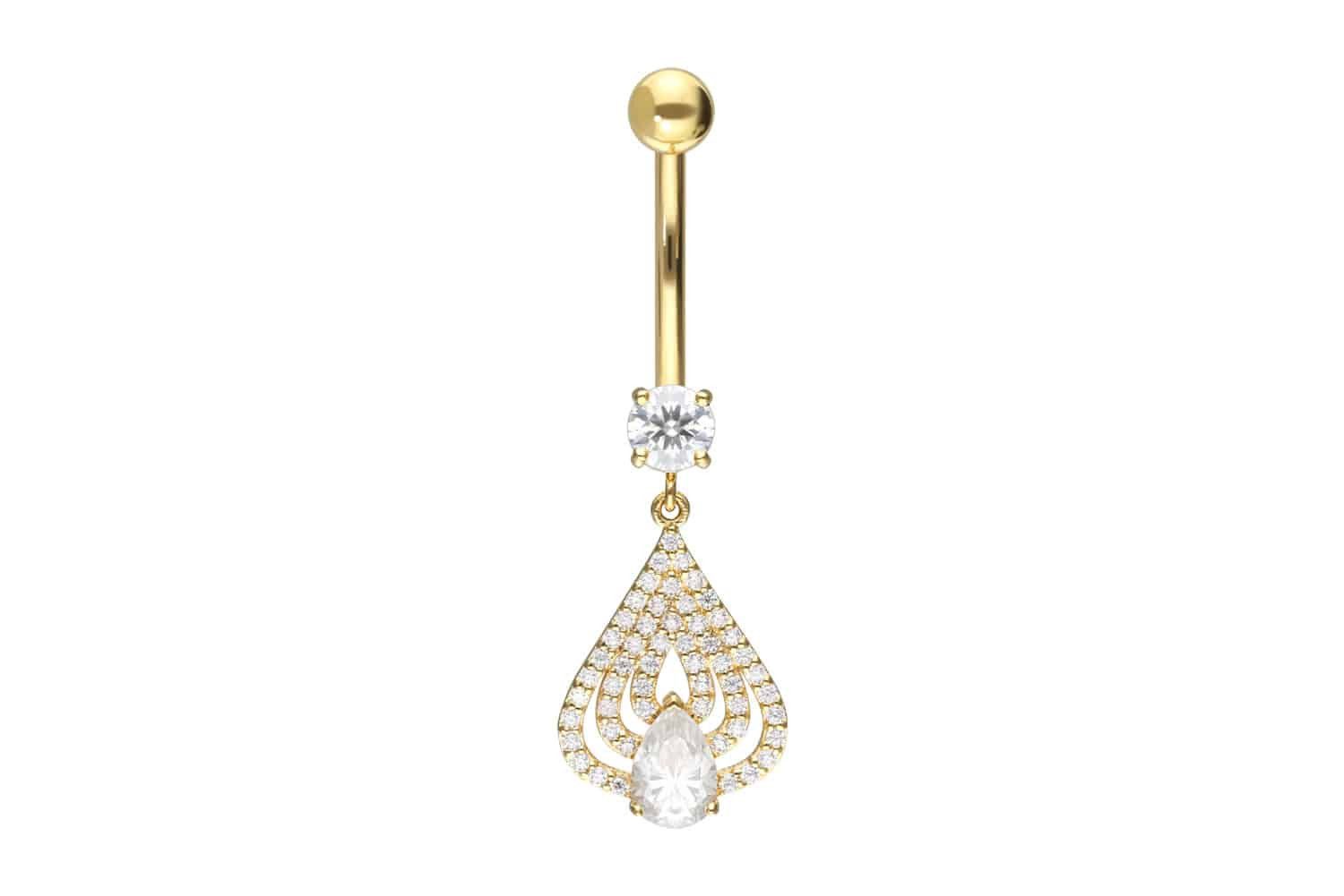 Bauchnabelpiercing 18 Karat Gold Bananabell MOISSANIT-ANHÄNGER