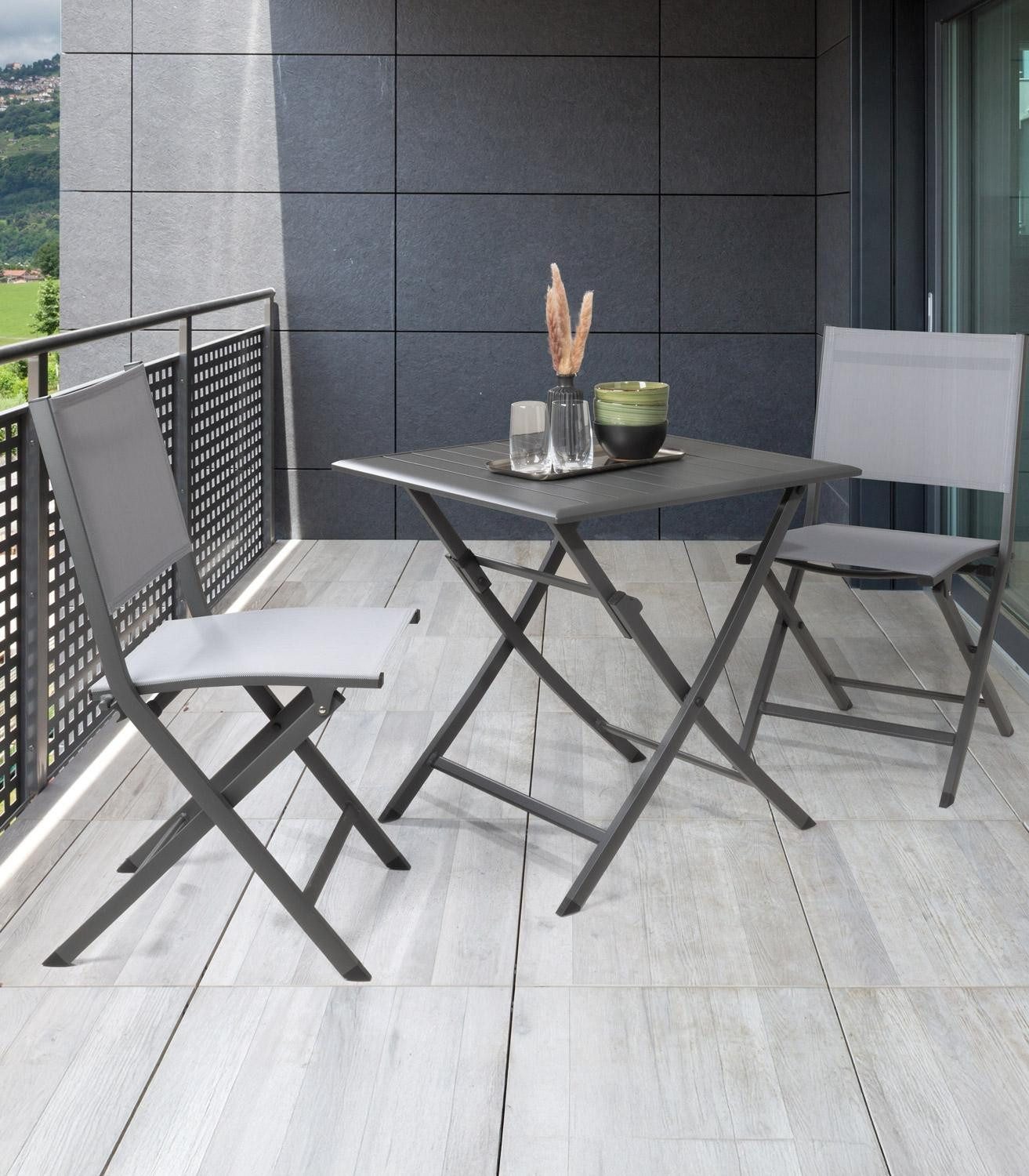 Bizzotto Gartenstuhl ELIN, Textilen, Aluminium, Anthrazit, Grau, klappbar