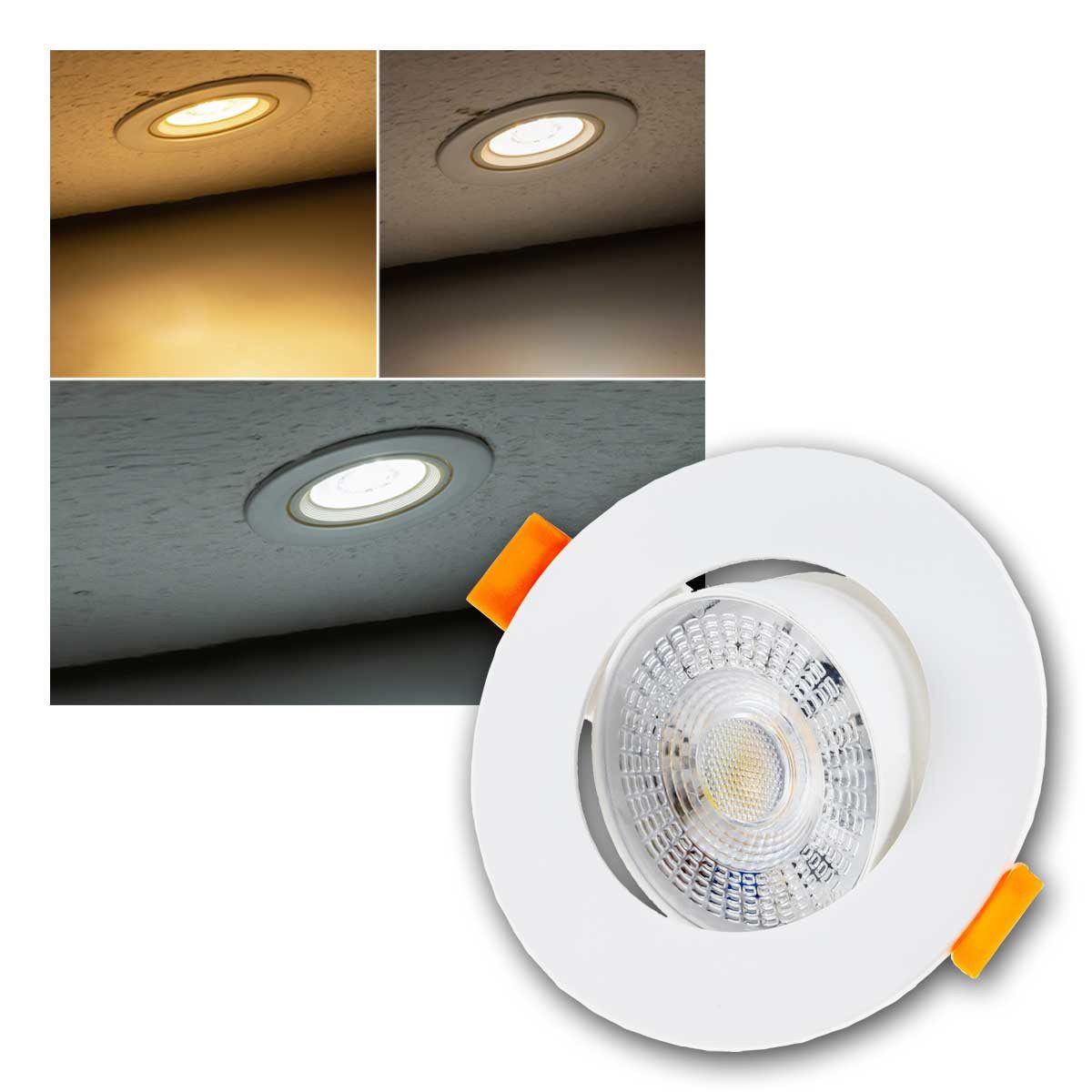 ChiliTec LED Deckenspot LED-Einbauleuchte "Flat-36 CCT+P" 3/5/7W schwenkba, kaltweiß,warmweiß,neutralweiß