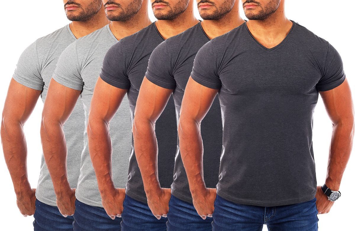 Young & Rich T-Shirt Herren Uni Basic V-neck V-Ausschnitt Unterziehshirt 1700 V-Ausschnitt unifarben kurzarm slim fit