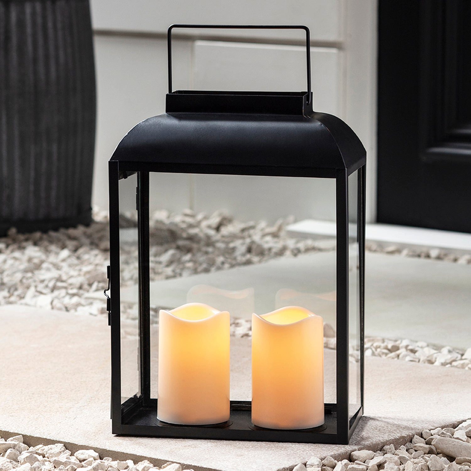 Lights4fun LED Laterne Große Devon Gartenlaterne mit 2 TruGlow® Outdoor Kerzen