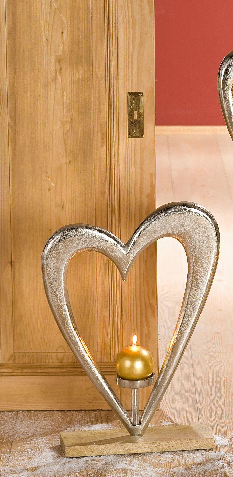GILDE Dekoobjekt Kerzenleuchter Großes Herz, silber (1 St), silberfarben, Aluminium | Deko-Objekte