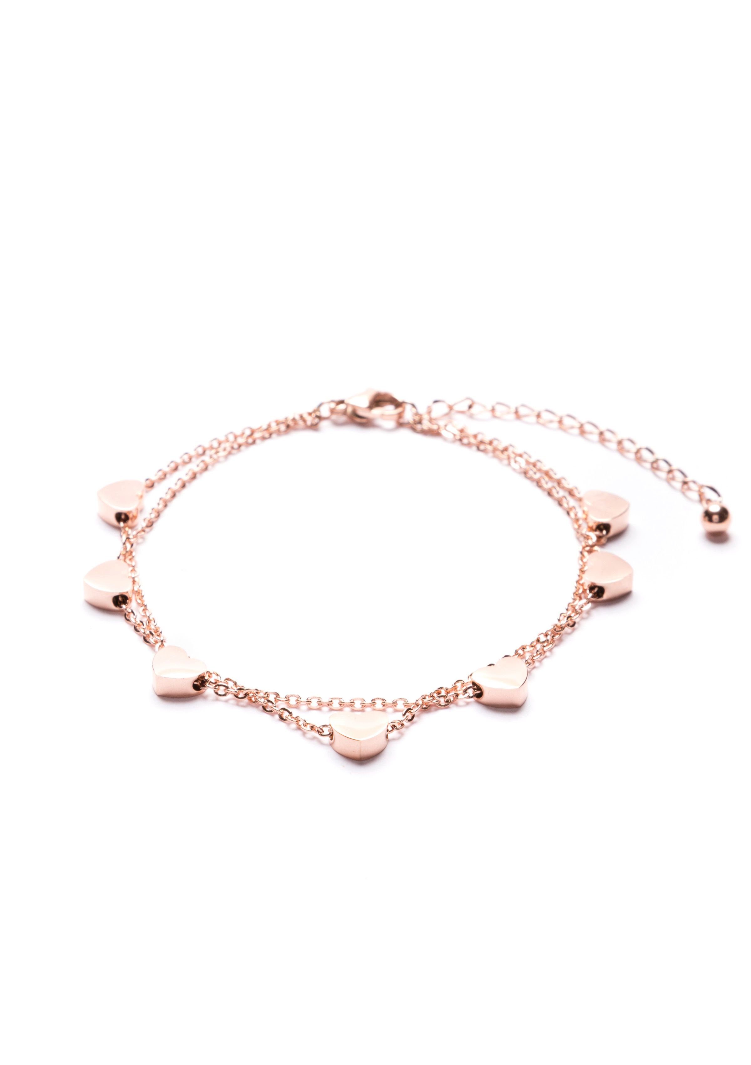 Hey Happiness Charm-Armband Layer Herzen Anhänger hängend, Gold Roségold, Edelstahl Armkette Damen Liebe mehrreihig, wasserfest – Bild 3 von 5