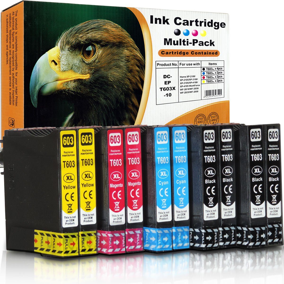 10er Set D&C Tinte für Epson WorkForce WF-2840 DWF, 2840DWF Drucker Tintenpatrone (für Epson WorkForce WF-2840 DWF und weitere)