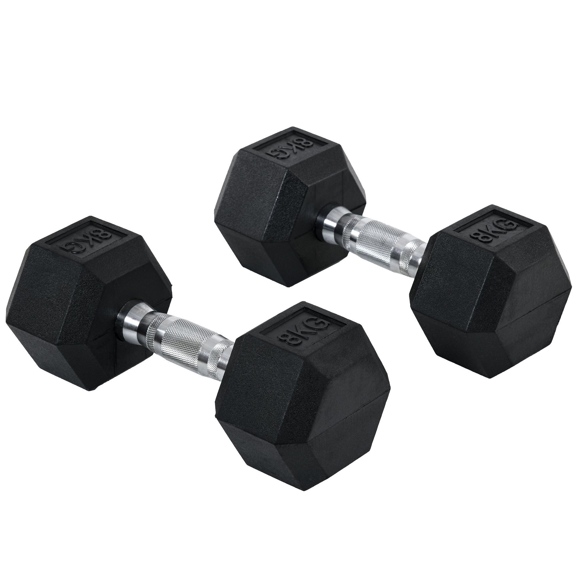 HOMCOM Hantel-Set Hexagon Hanteln, 2er Set Hanteln mit gerändeltem Griff, 2 x 8 kg, (Kurzhantel aus Gusseisen, Kurzhanteln für Männer und Fraue), für Zuhause, Fitnessstudio, Krafttraining