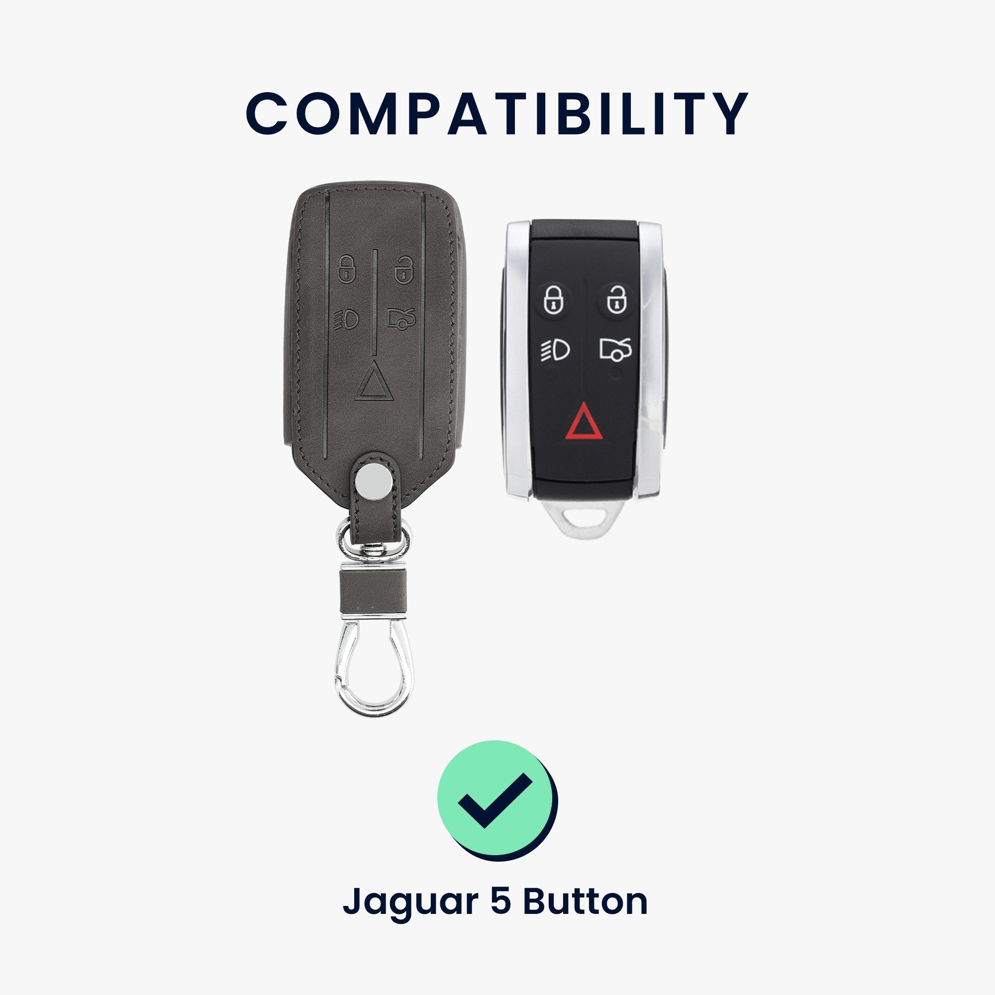 Schlüsseltasche kwmobile Cover Nubuklederoptik für Autoschlüssel Hülle Dunkelgrau Schlüsselhülle Schutzhülle Kunstleder Jaguar, -