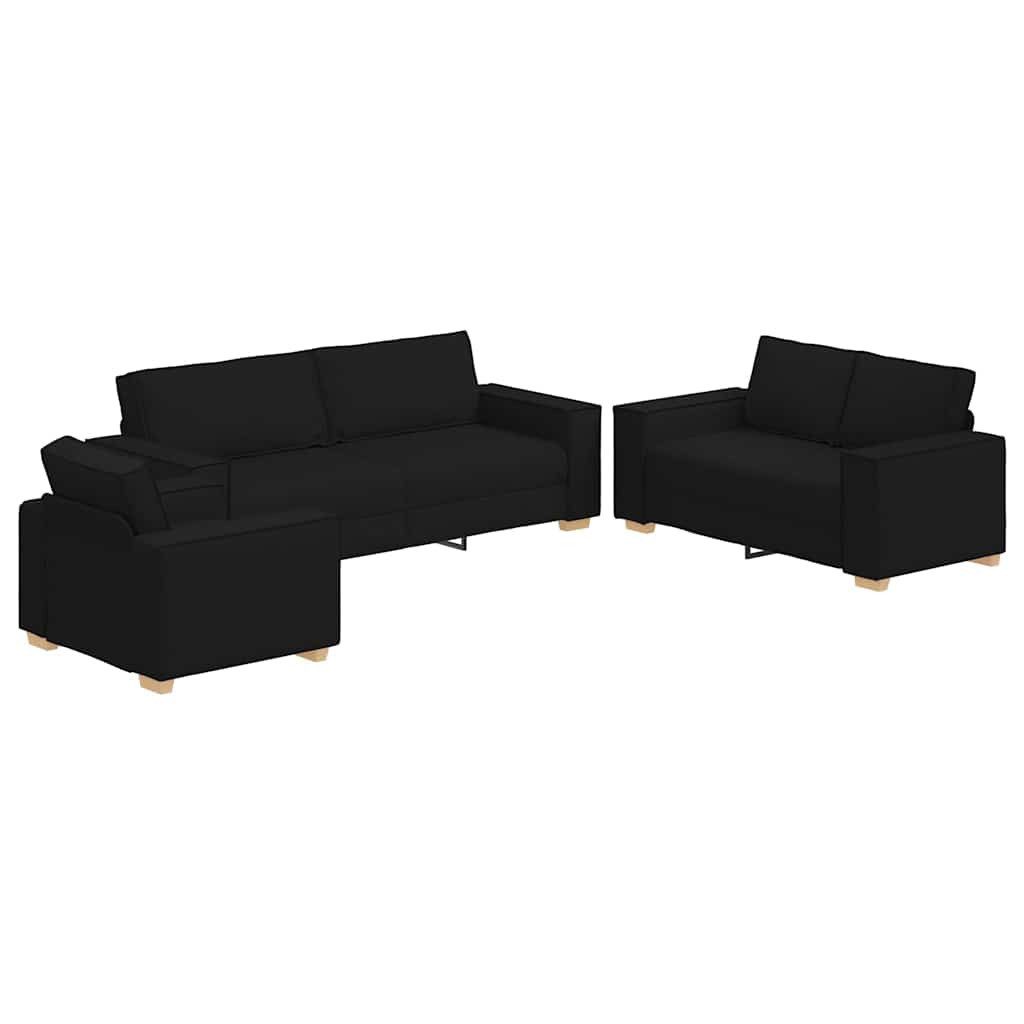vidaXL Sofa Sofa 3 pcs Schwarz Leinenmischgewebe, 3 Teile günstig online kaufen