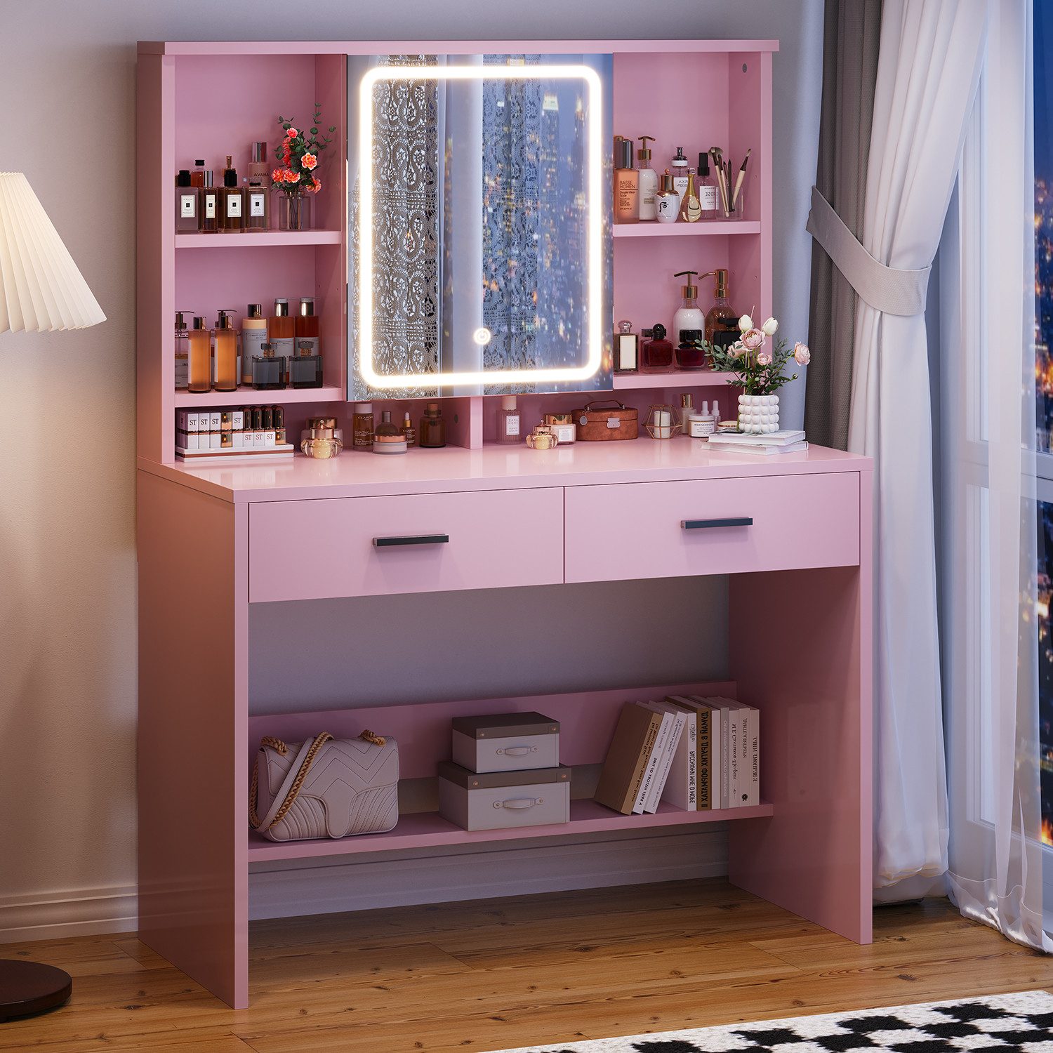 HOMALL Schminktisch Schminktisch mit Spiegel und LED 2 Schubladen und 6 Abl günstig online kaufen