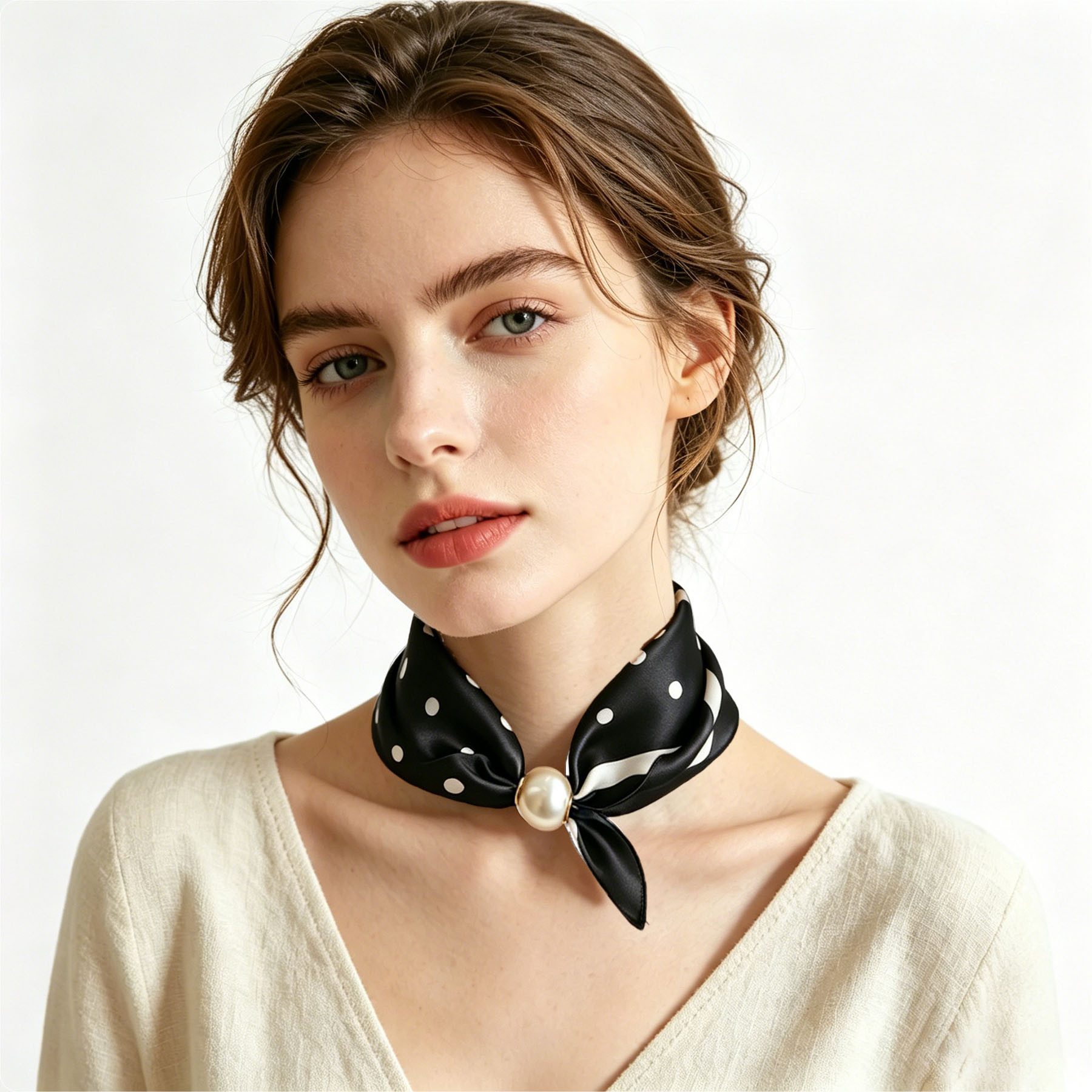 Mutig Modetuch Damen-Halstuch, Satin Seidenschal, Perlen-Magnetverschluss, Vielseitig, (Retro-Grafikdruck, Magnetverschluss-Design, Als Halstuch, Seidenschal oder Armband tragbar), Lässt sich mit Blazer, Hemd, Mantel und Kleid kombinieren