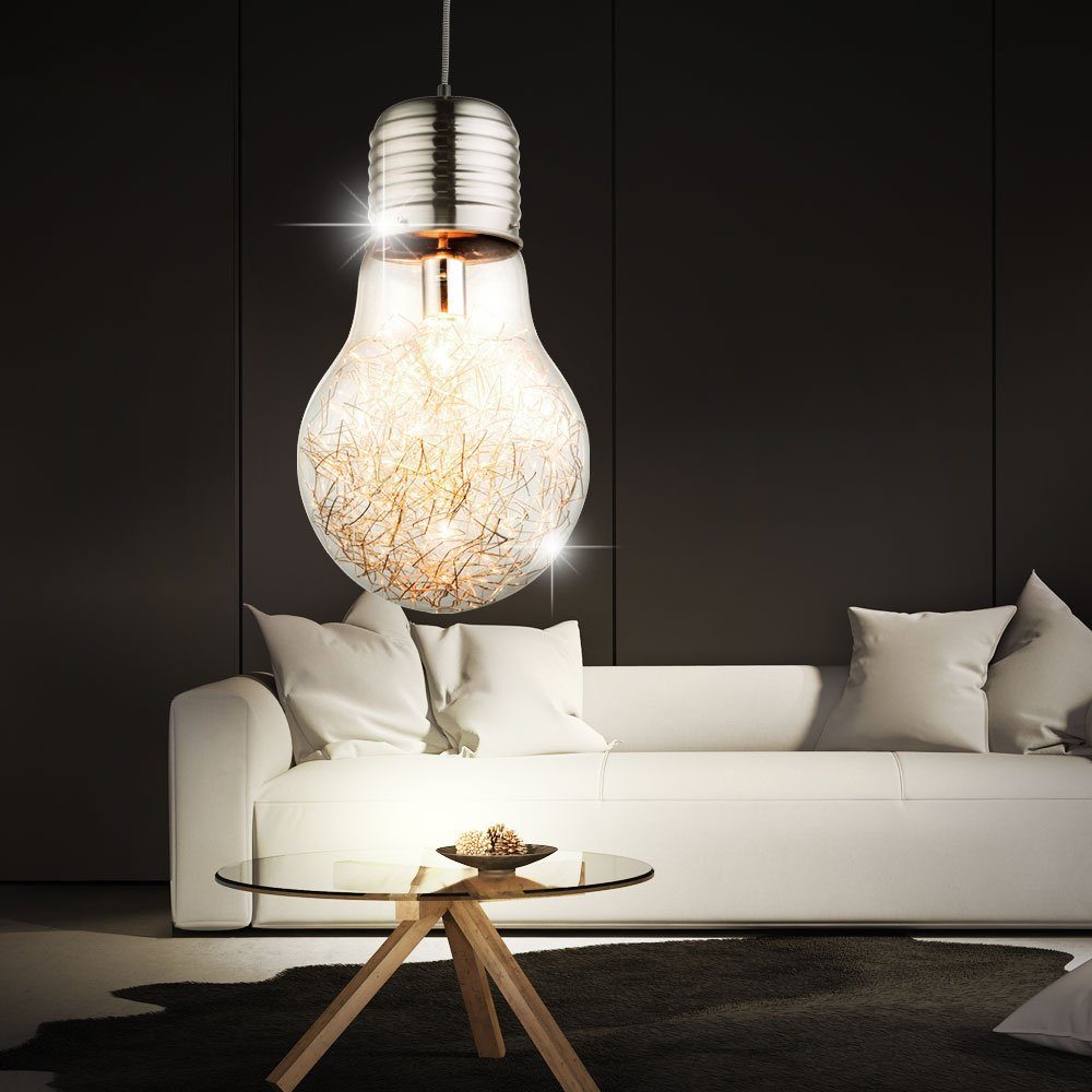 etc-shop Glas Pendel Lampe Decken Leuchtmittel nicht Ess Zimmer Geflecht Wohn Leuchte Design inklusive, Pendelleuchte, Draht