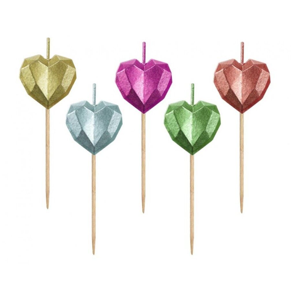 Godan Geburtstagskerze Liebe Metallic Heart Herzförmiges Kuchenkerrzenset, 5-tlg.