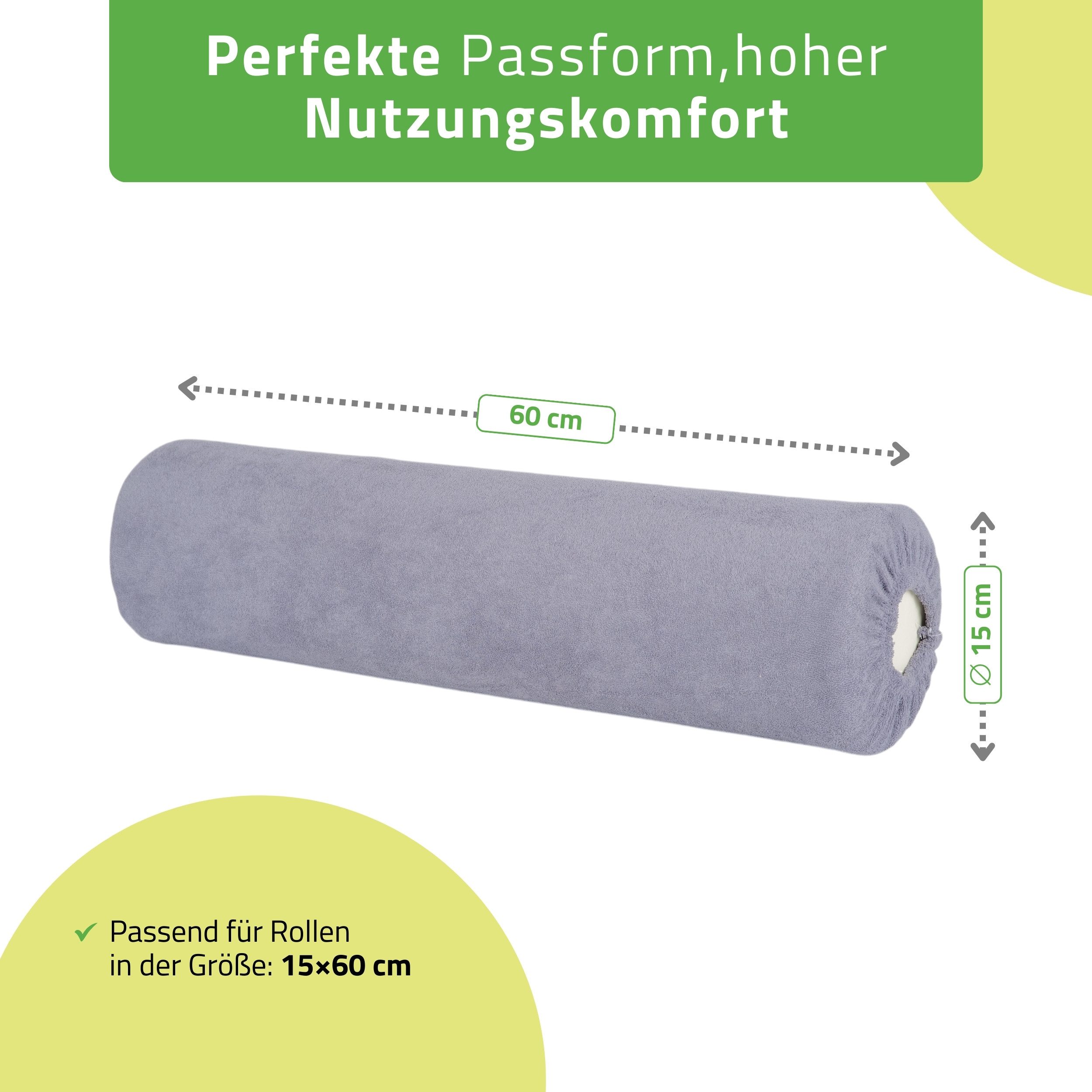Habys Massageliege Frottee Bezug für Lagerungsrolle, Vollrolle, Nackenkissen, 15x60 cm