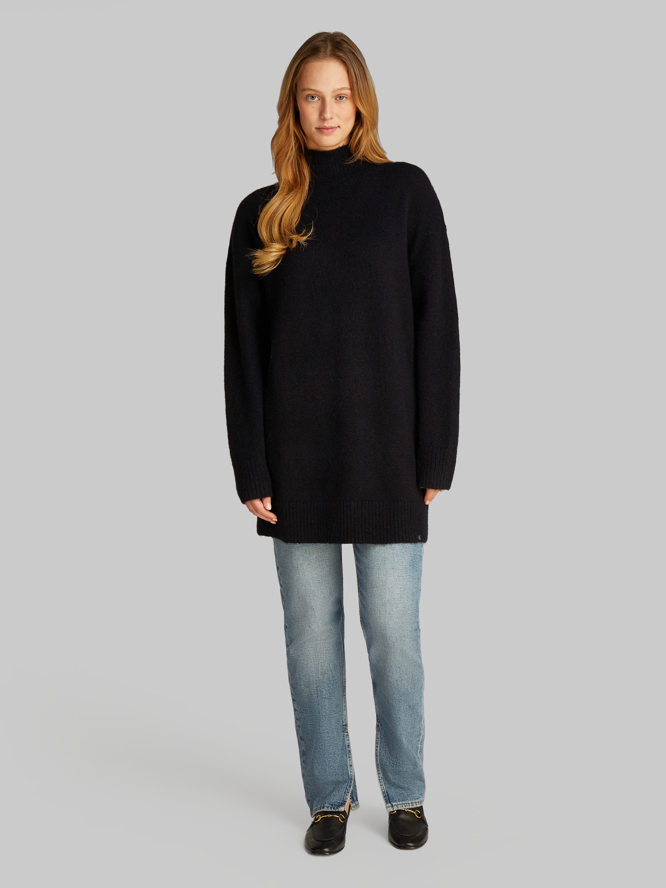 Calvin Klein Jeans Strickkleid FLUFFY YARN LOOSE SWEATER DRESS mit Stehkragen