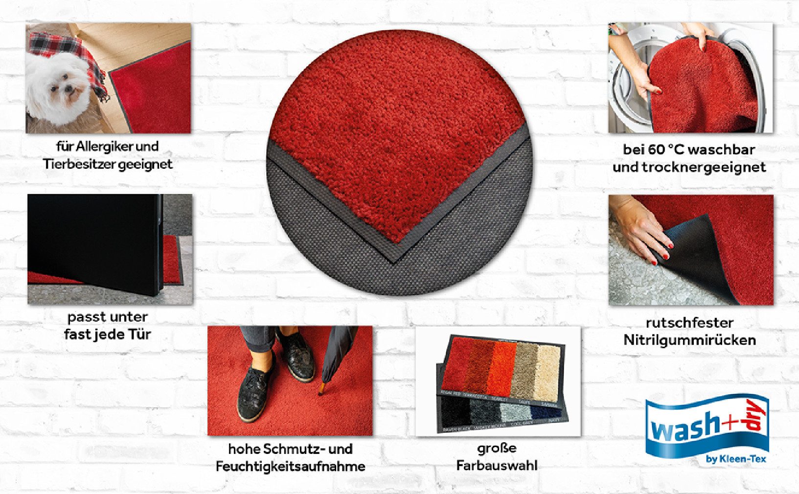 wash+dry by Kleen-Tex Fußmatte Original Uni, Schmutzfangteppich, rechteckig, Höhe: 9 mm, Schmutzmatte, rutschhemmend, auch als Läufer erhältlich – Bild 5 von 5