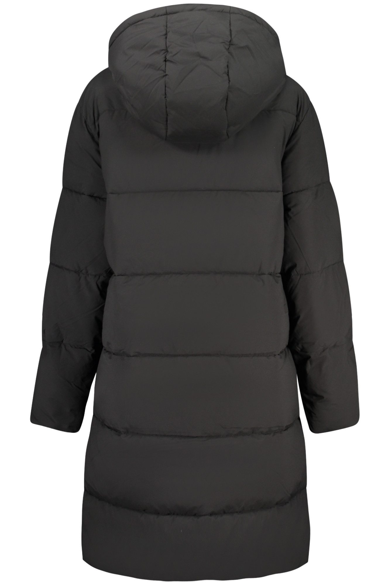 GUESS JEANS Outdoorjacke Damenjacke Schwarz: Lange, Wattierte Jacke mit Abnehmbarer Kapuze