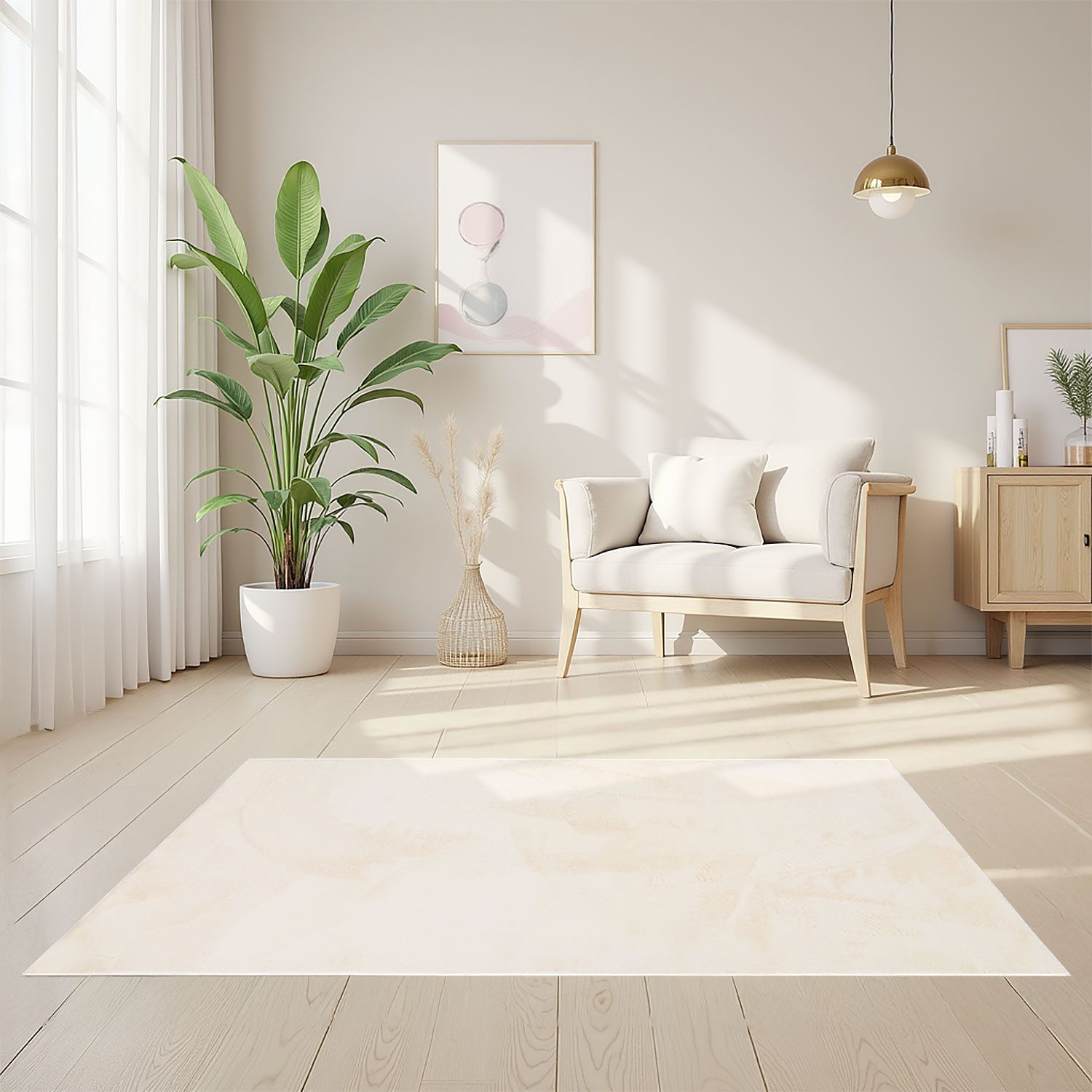 Homestyle4u Teppich 120x180 / 160x230 weich Wohnzimmer Kurzflor Flauschig pflegeleicht, Rechteckig, Beige, rutschfest, waschbar