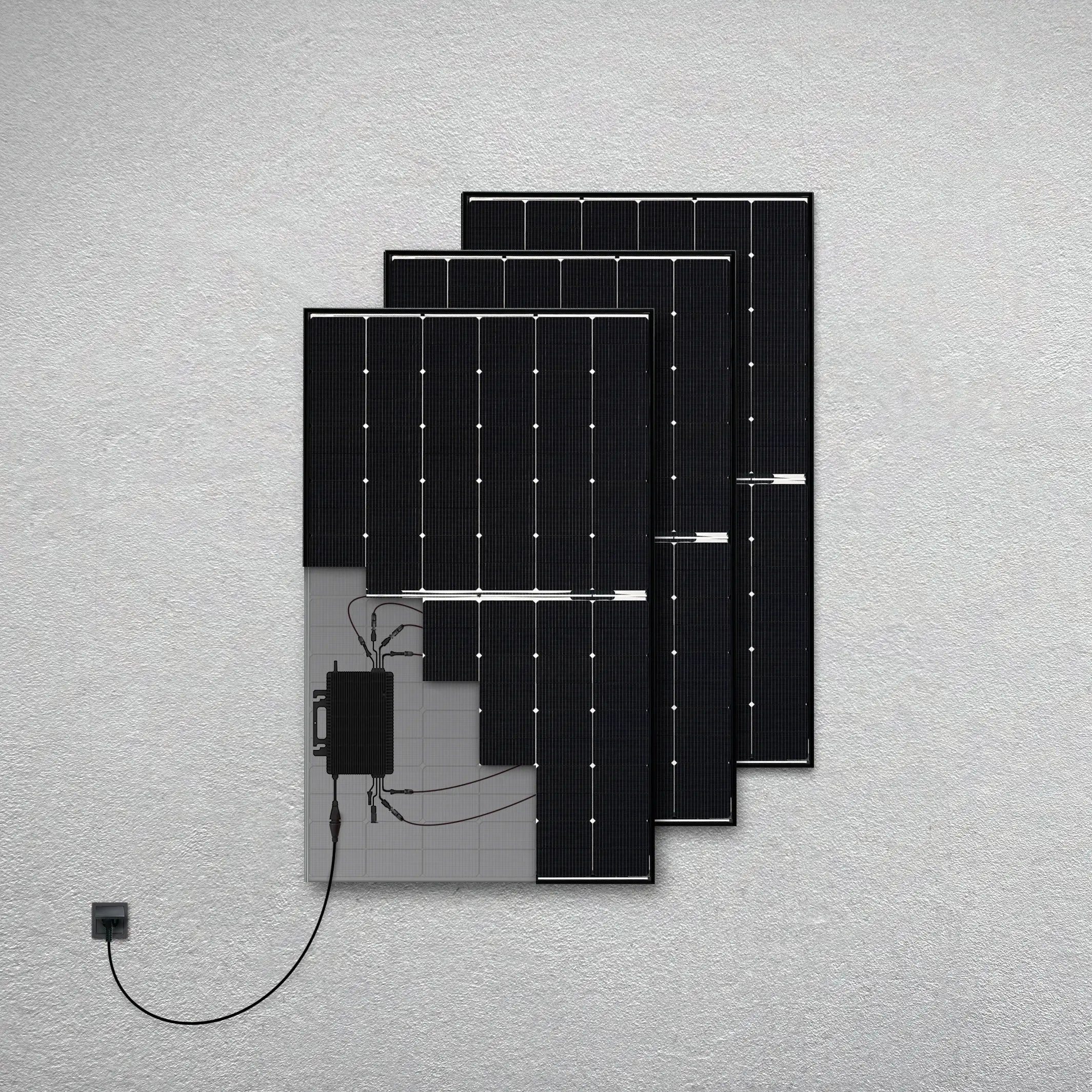 Balkonstrom Balkonkraftwerk 1350 Watt, Ohne Halterung, Komplettset Bifazial, Monokristallin, Made in Germany Kabel