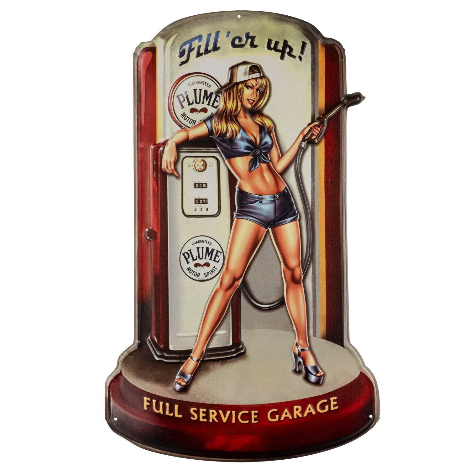 Moritz Metallschild Gas Station Frau Car Girl Zapfsäule USA Amerika, (Einzeln), 20 x 25cm Vintage Retro Deko Schild Metallschild Wandbild Schild
