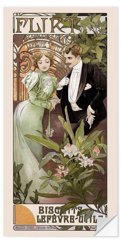 Posterlounge Wandfolie Alfons Mucha, Flirt, Vintage Malerei