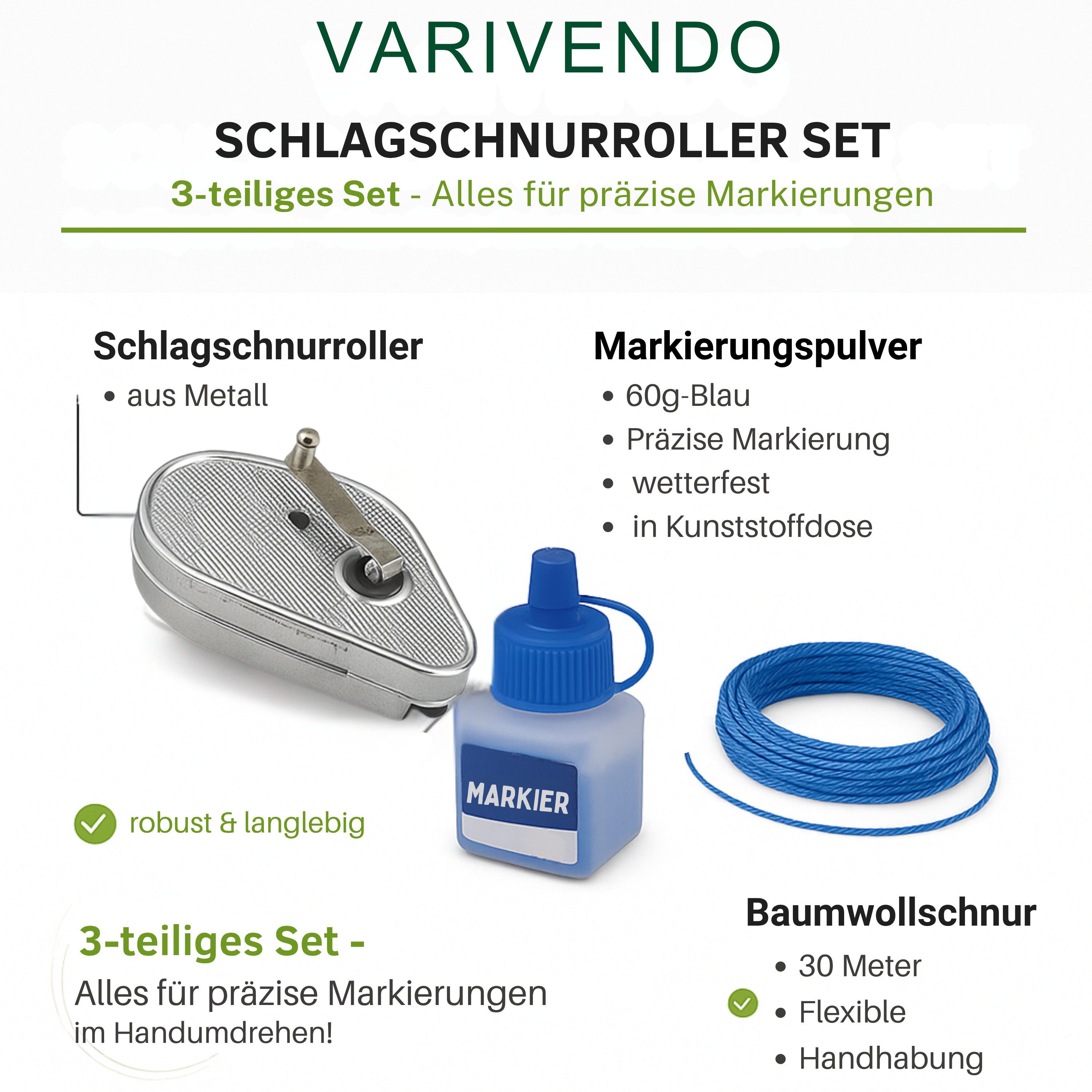 varivendo Schlagschnur Schlagschnurgerät 30m Schnur Anreißpulver 60g Rot/Blau 1 Stück, Kreidepulver Nachfüllfarbe Schlagschnurpulver Schlagschnurfarbe – Bild 4 von 5