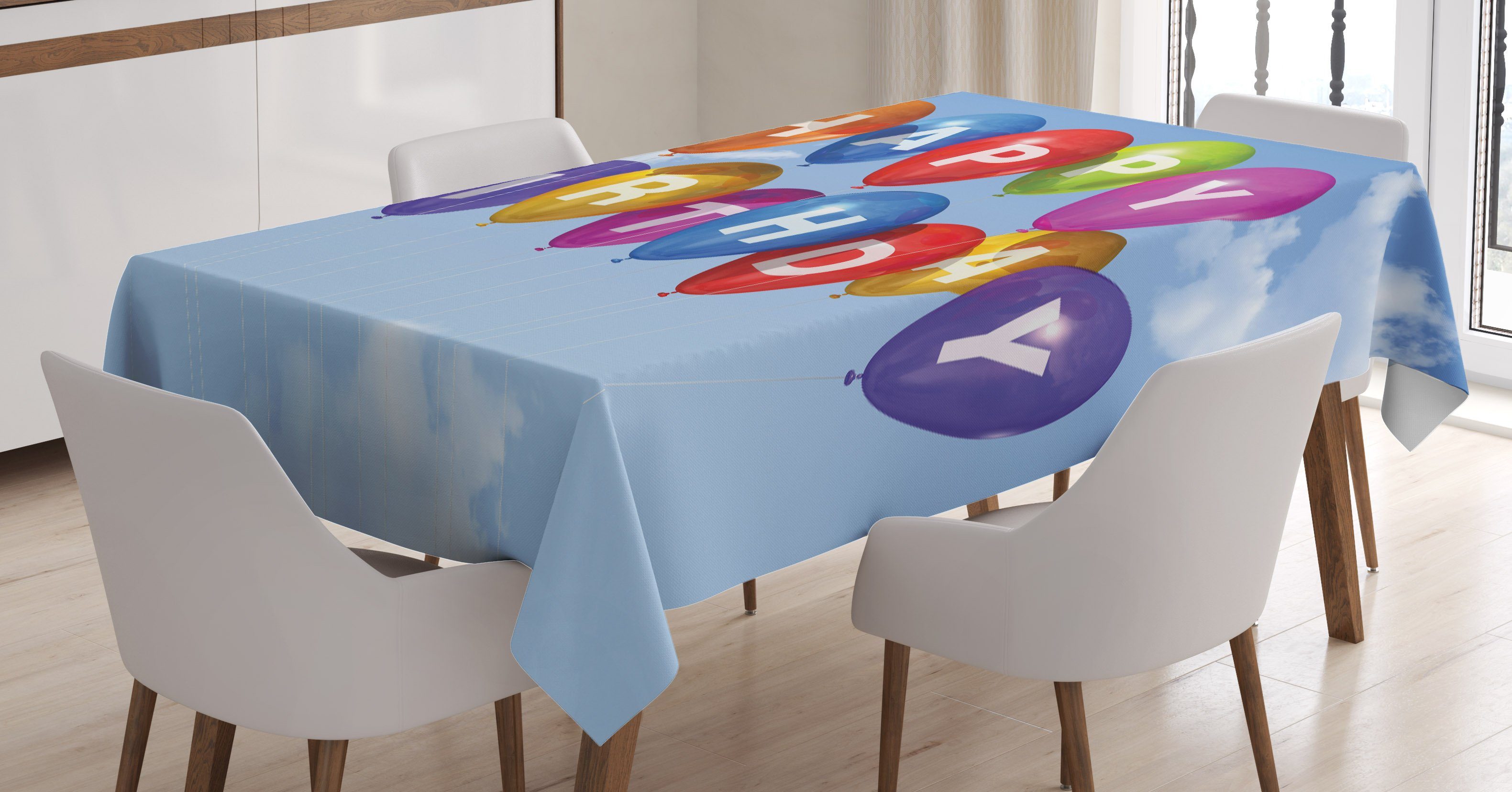 Abakuhaus Tischdecke Farbfest den geeignet Farben, Letters Waschbar Bereich Für Sky Klare Luftballons Geburtstag Außen