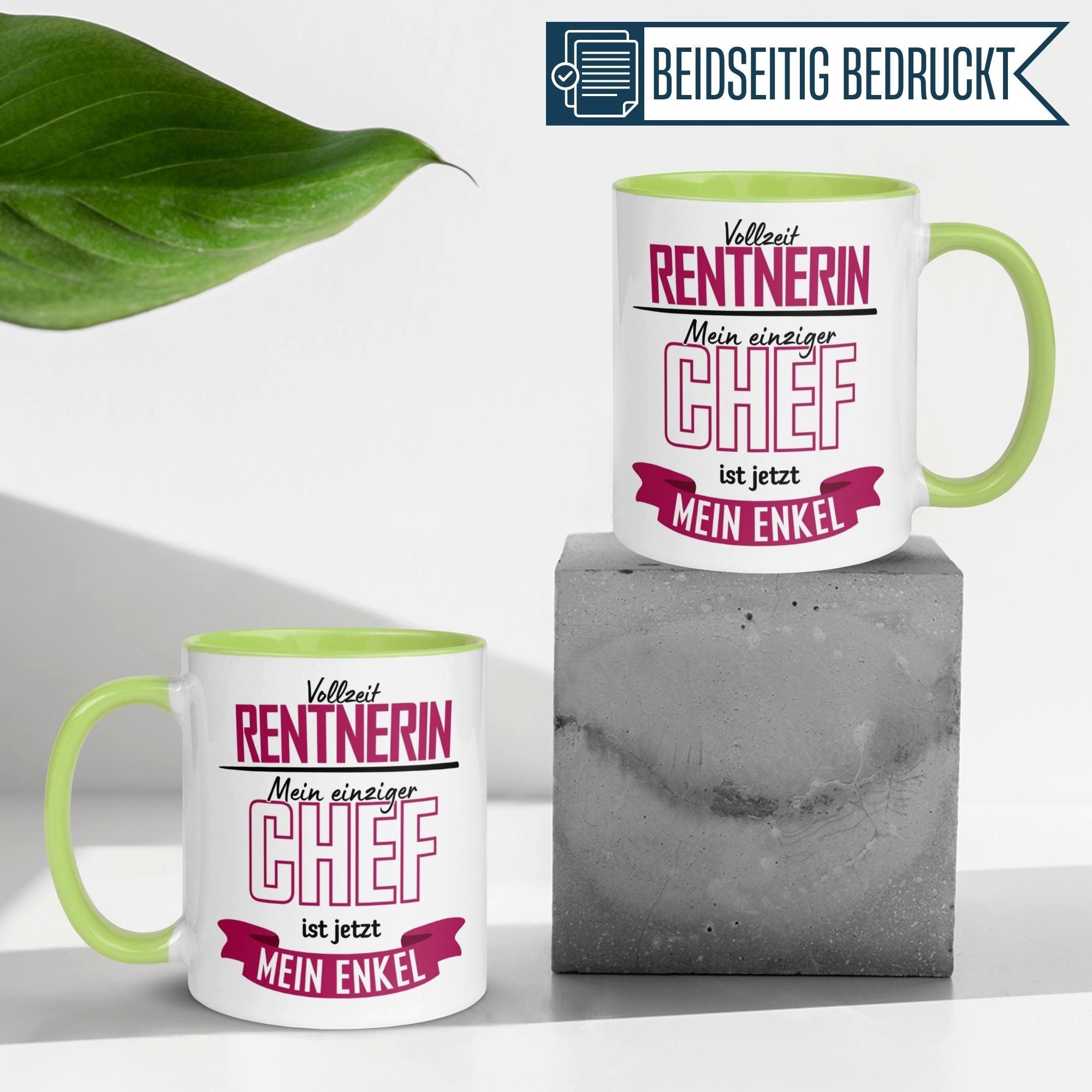 Momentals Tasse Rentnerin – „Einziger Chef ist jetzt mein Enkel“ – Geschenk Rente Frau, Gratis Versand · Links-&Rechtshänder · Spülmaschinenfest
