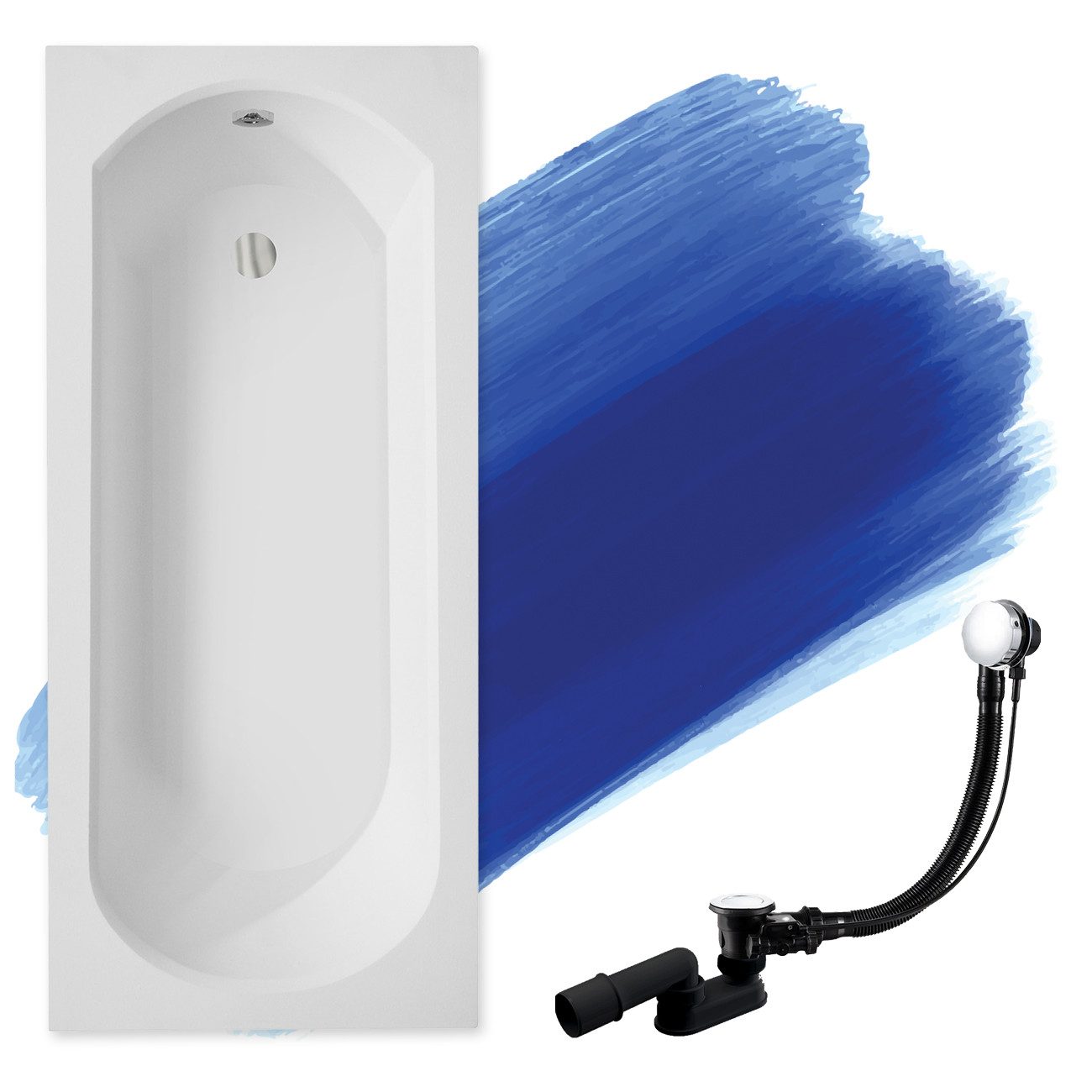 KOLMAN Badewanne Rechteck Intrica Slim 150x75, Ablaufgarnitur & Füße GRATIS