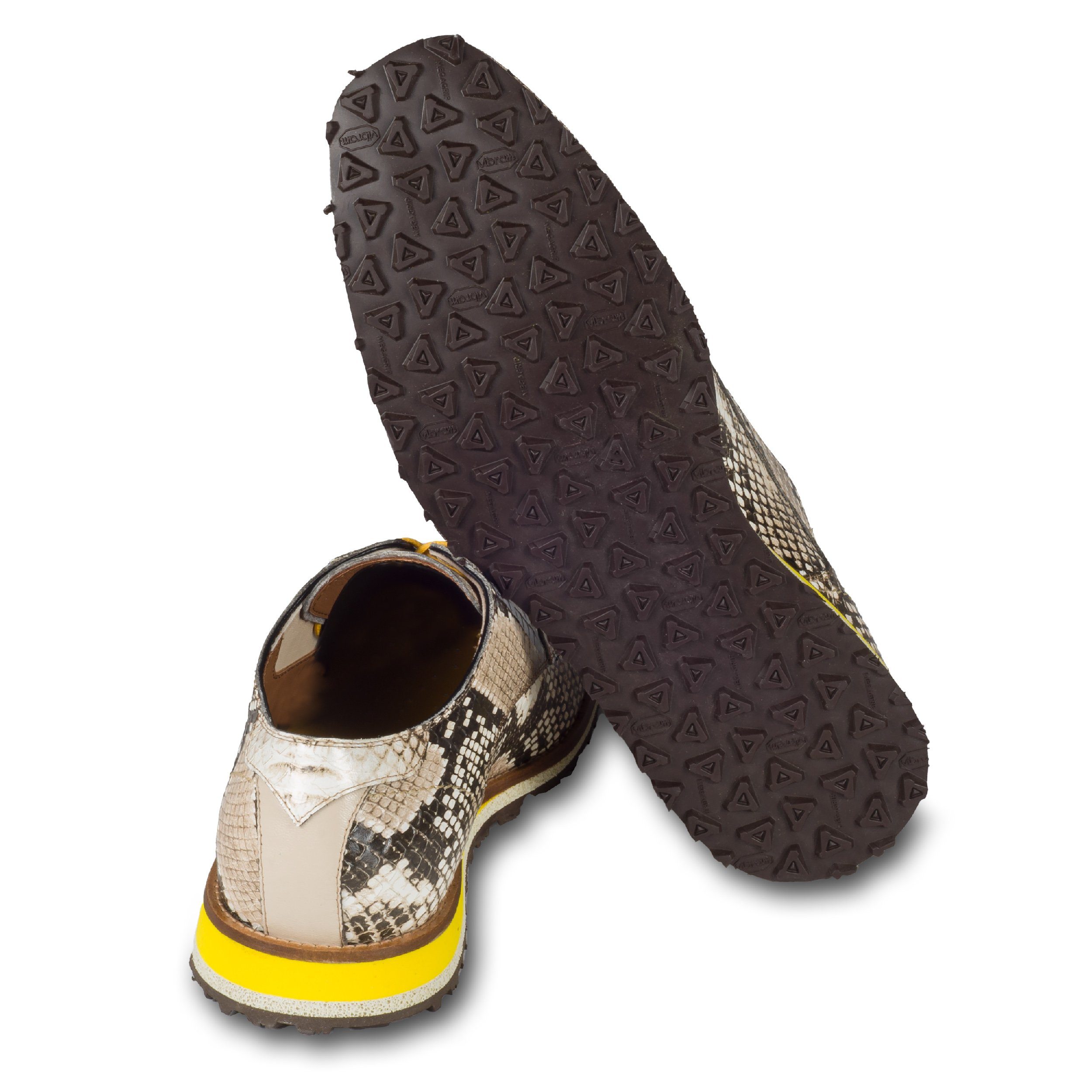 Lorenzi Lorenzi Herren Leder Halbschuh beige/braun, Schlangen-Optik, leicht Schnürschuh