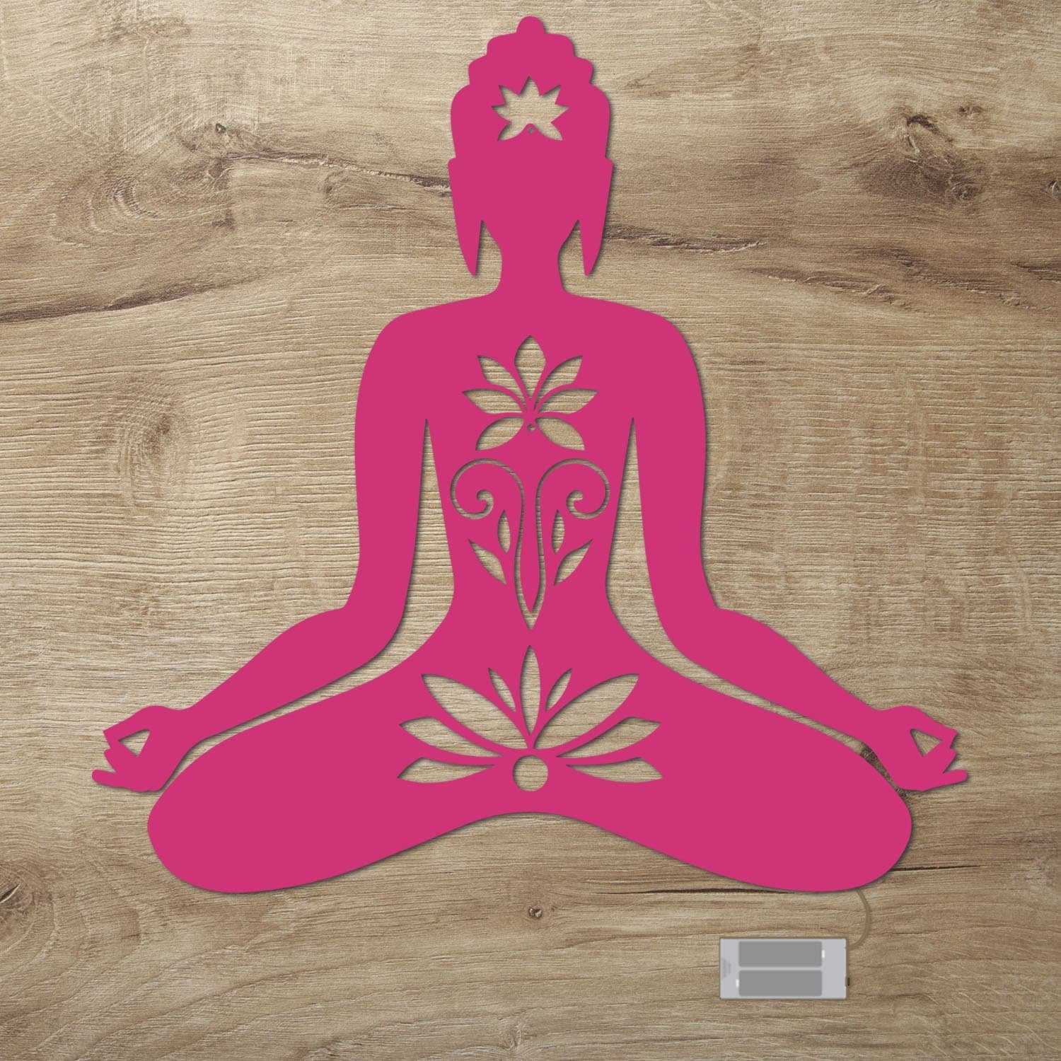 Namofactur LED Dekolicht Yoga Lotus LED Wand Deko Dekoration, Ohne Zugschalter/Stern, LED fest integriert, Warmweiß Pink